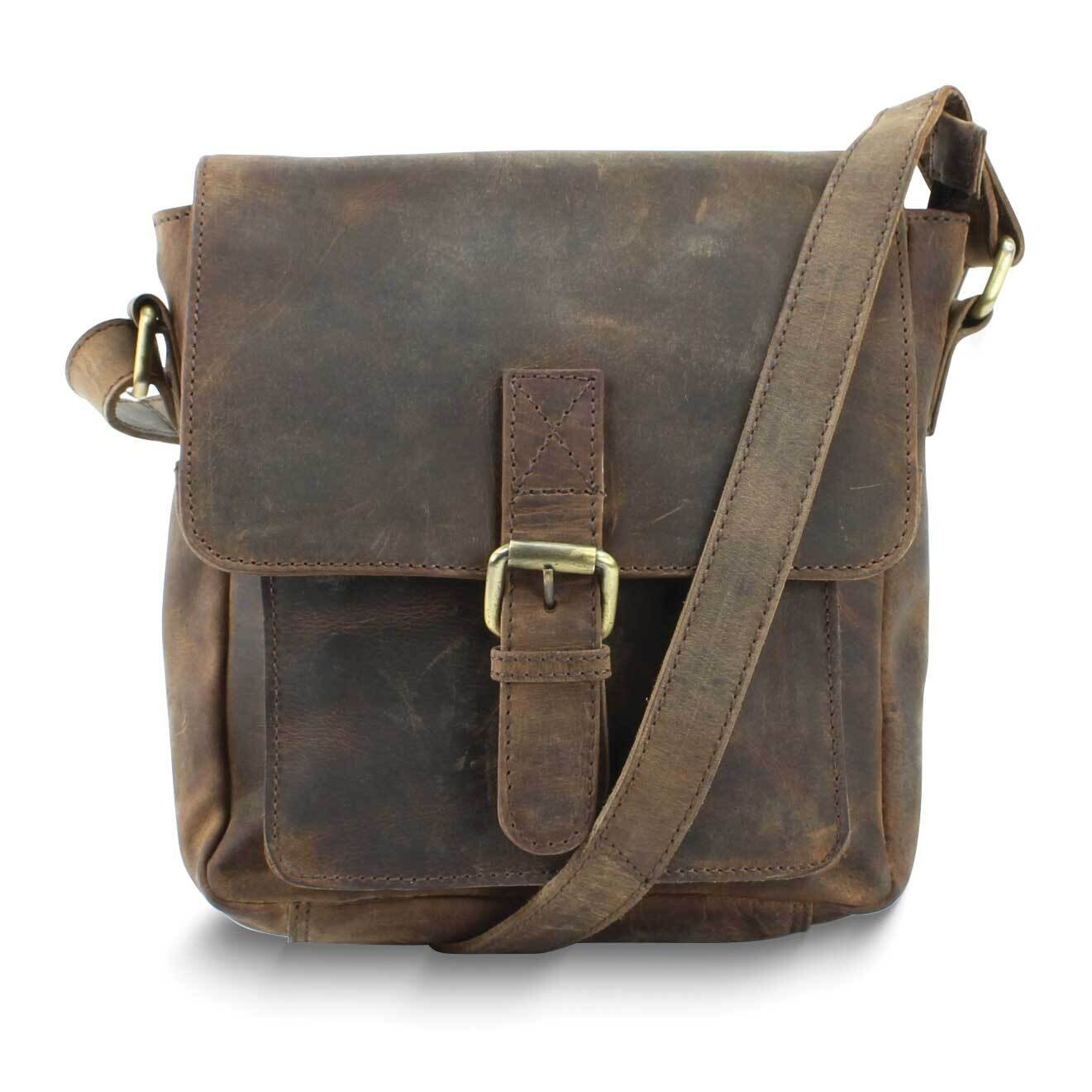 Distressed Brown Leather Front Buckle Flap Over Crossbody Bag GM25065