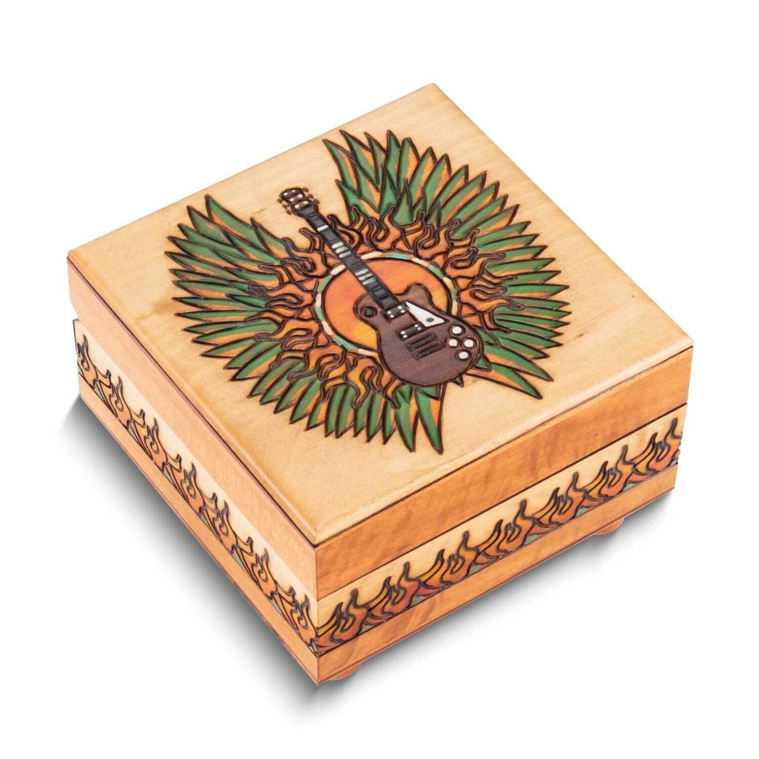 Carved Guitar Painted Wooden Puzzle Box GM25145