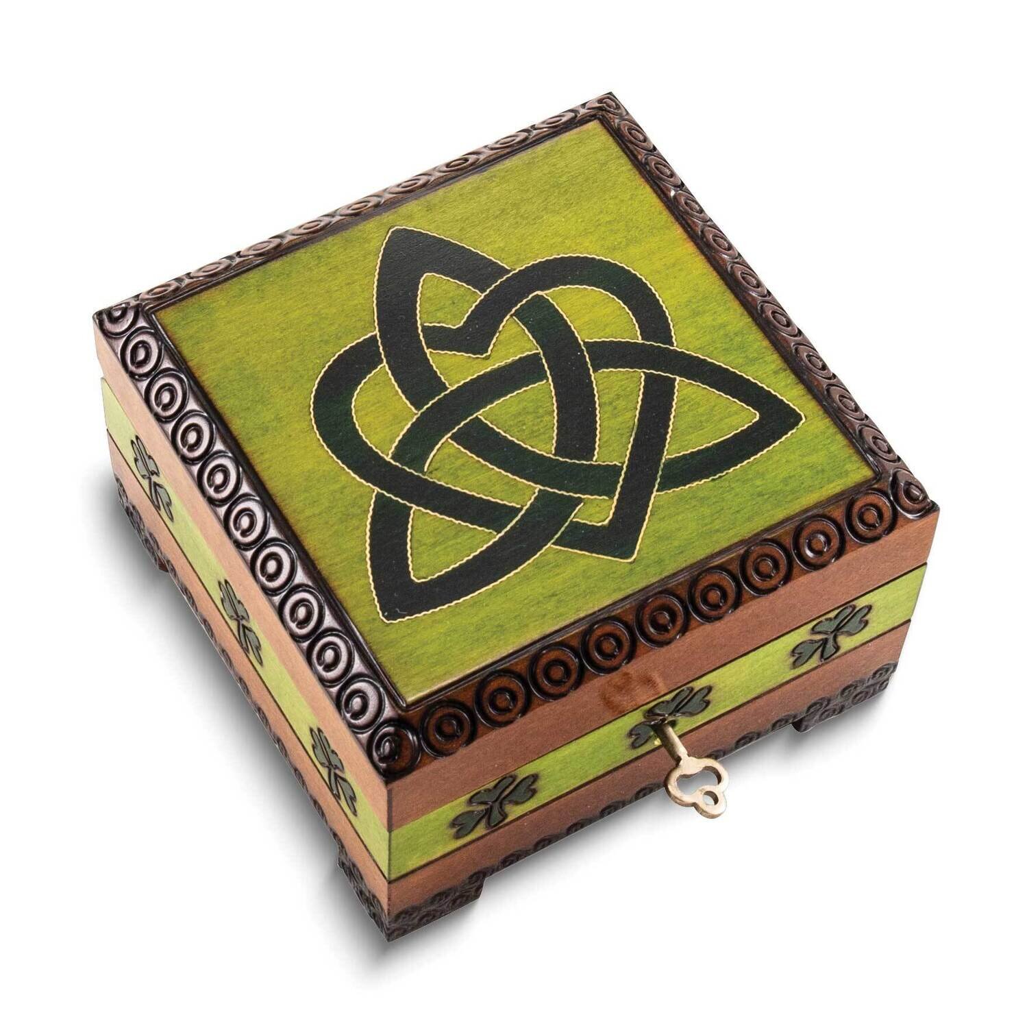 Green Celtic Carved and Painted Keepsake Wooden Box GM25150