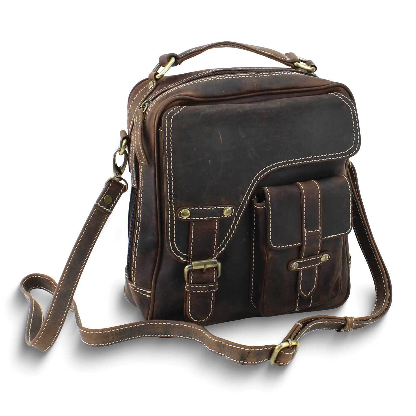 Distressed Brown Leather Double Stitch Crossbody Bag GM25070
