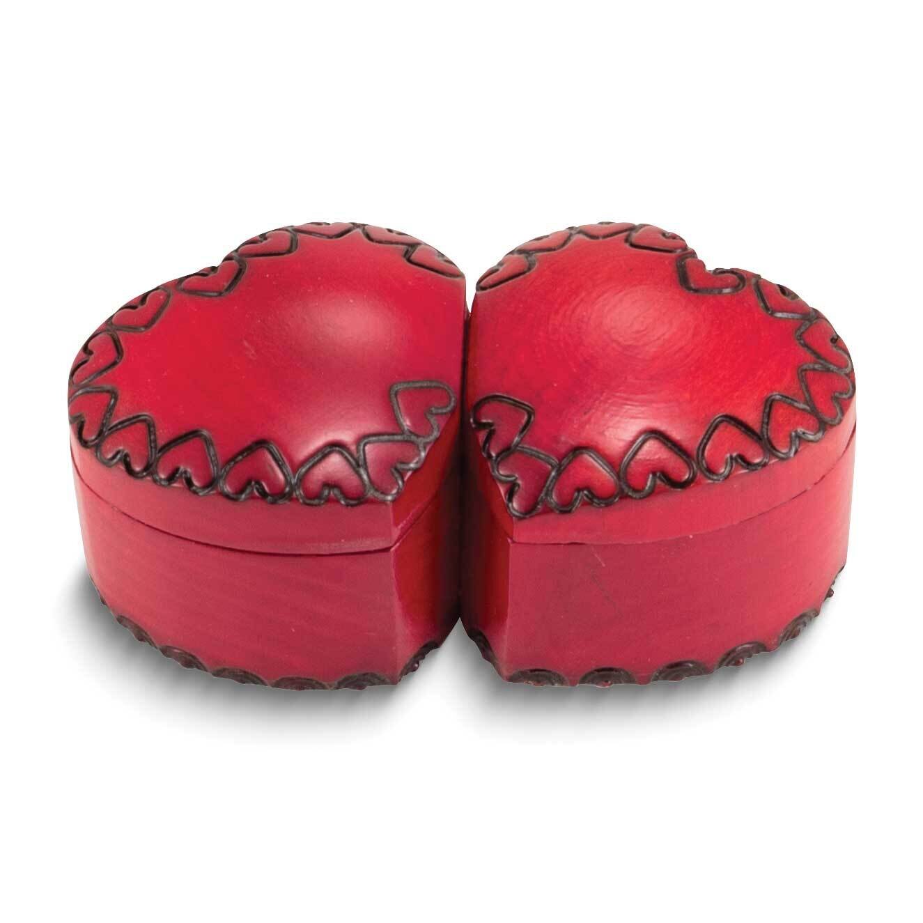 Red Double Heart Carved and Painted Wooden Keepsake Boxes GM25151