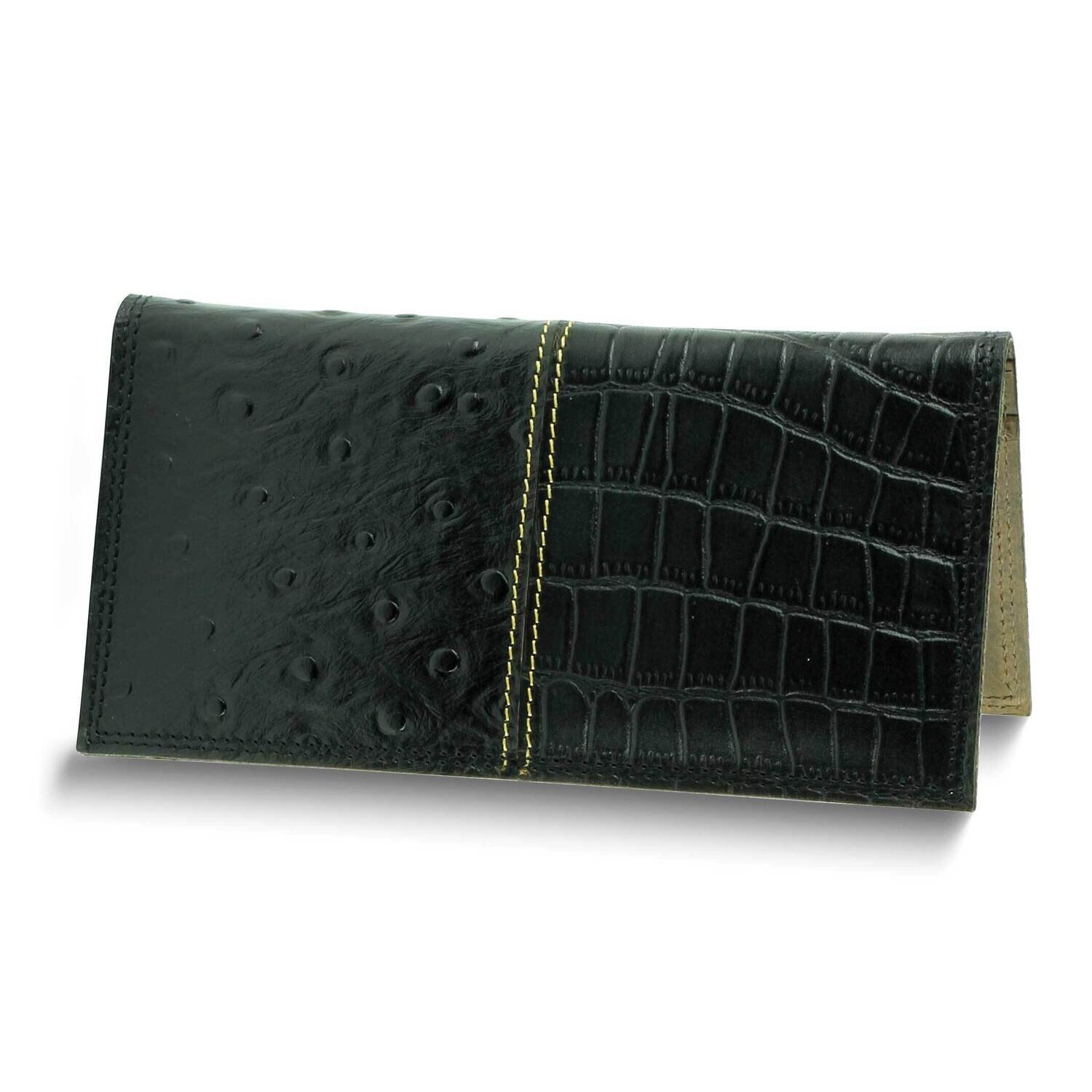 Black Crocodile and Ostrich Print Leather Rodeo Wallet GM25075BLK, MPN: GM25075BLK, 892925172418