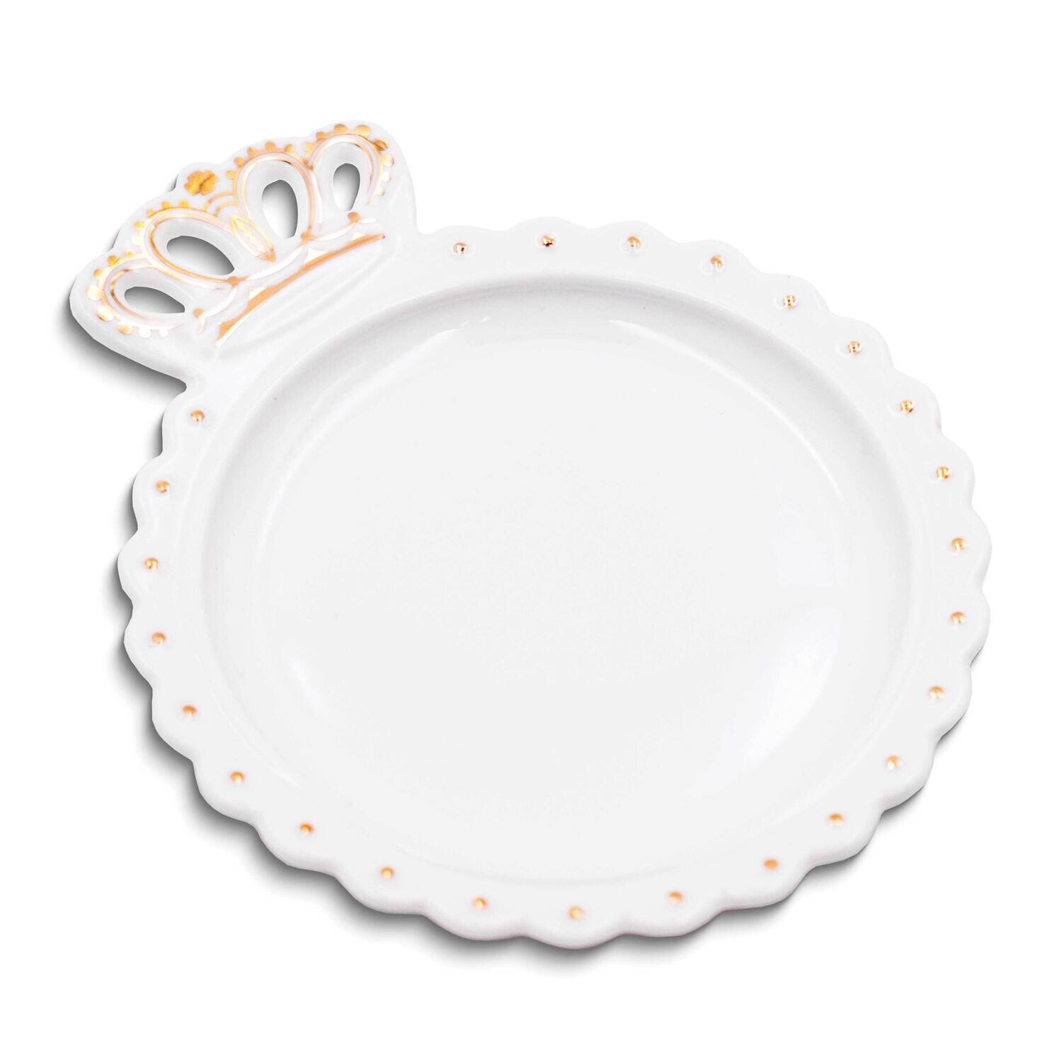 White and Gold-tone Crown Ceramic Circle Trinket Dish GM25216