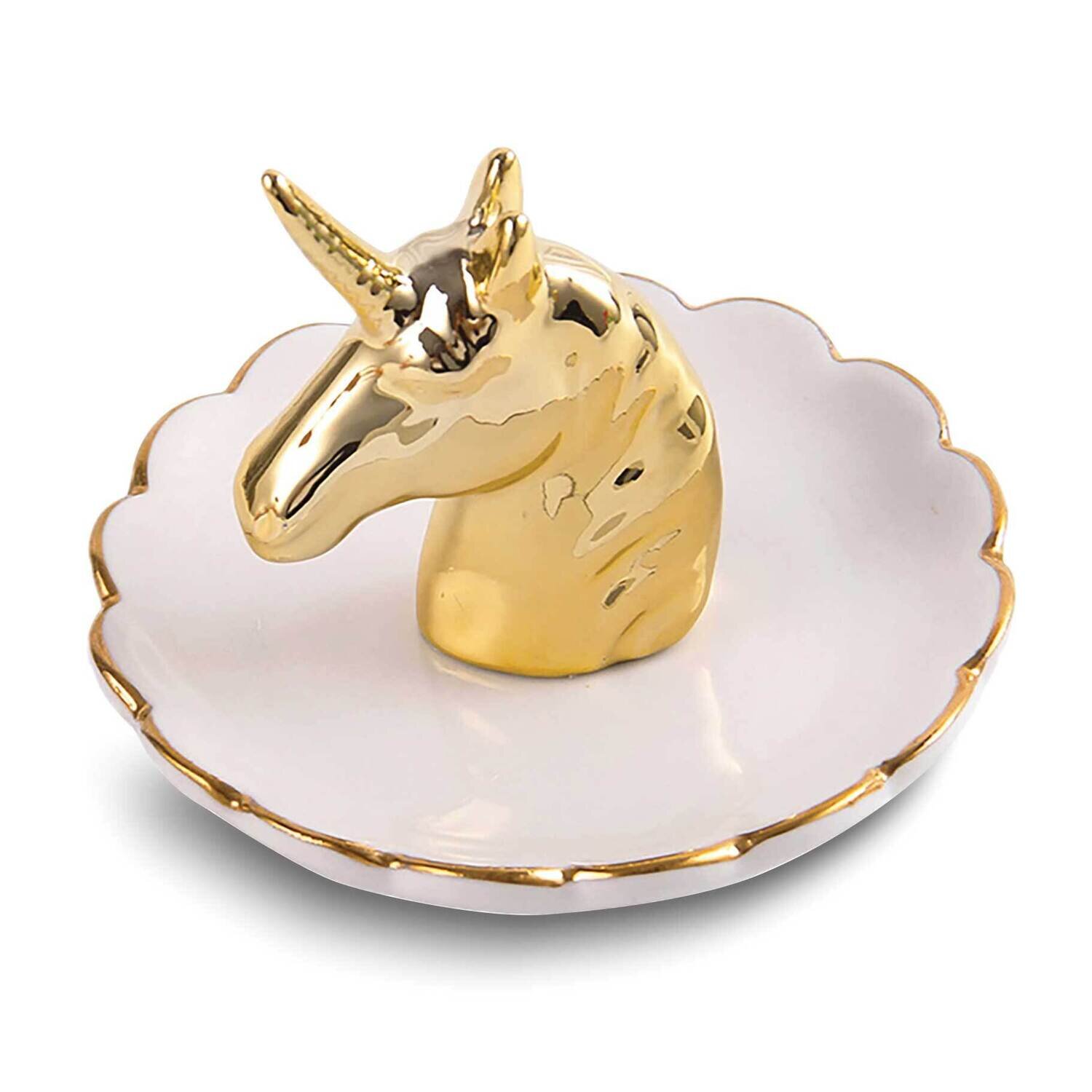 White and Gold-tone Unicorn Head Ring Holder GM25224