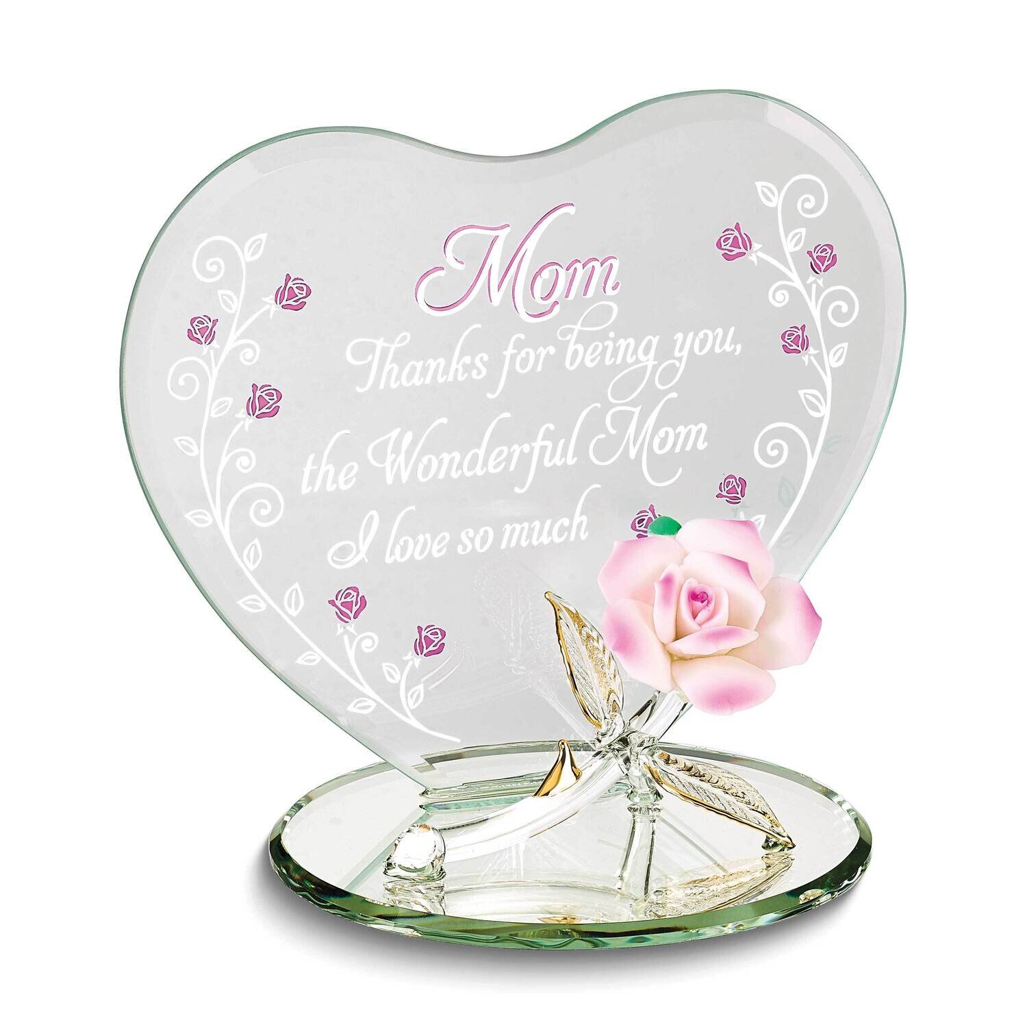 Glass Baron WONDERFUL MOM with Pink Flower Glass Figurine GM24948