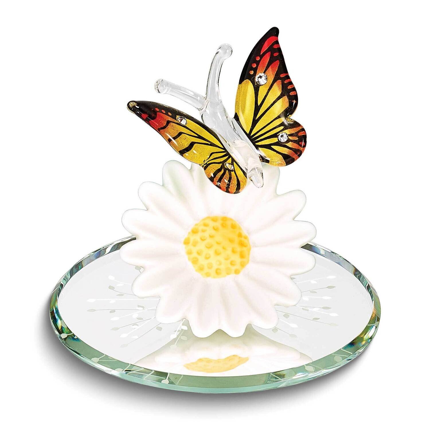 Glass Baron Daisy with Monarch Butterfly Glass Figurine GM24960