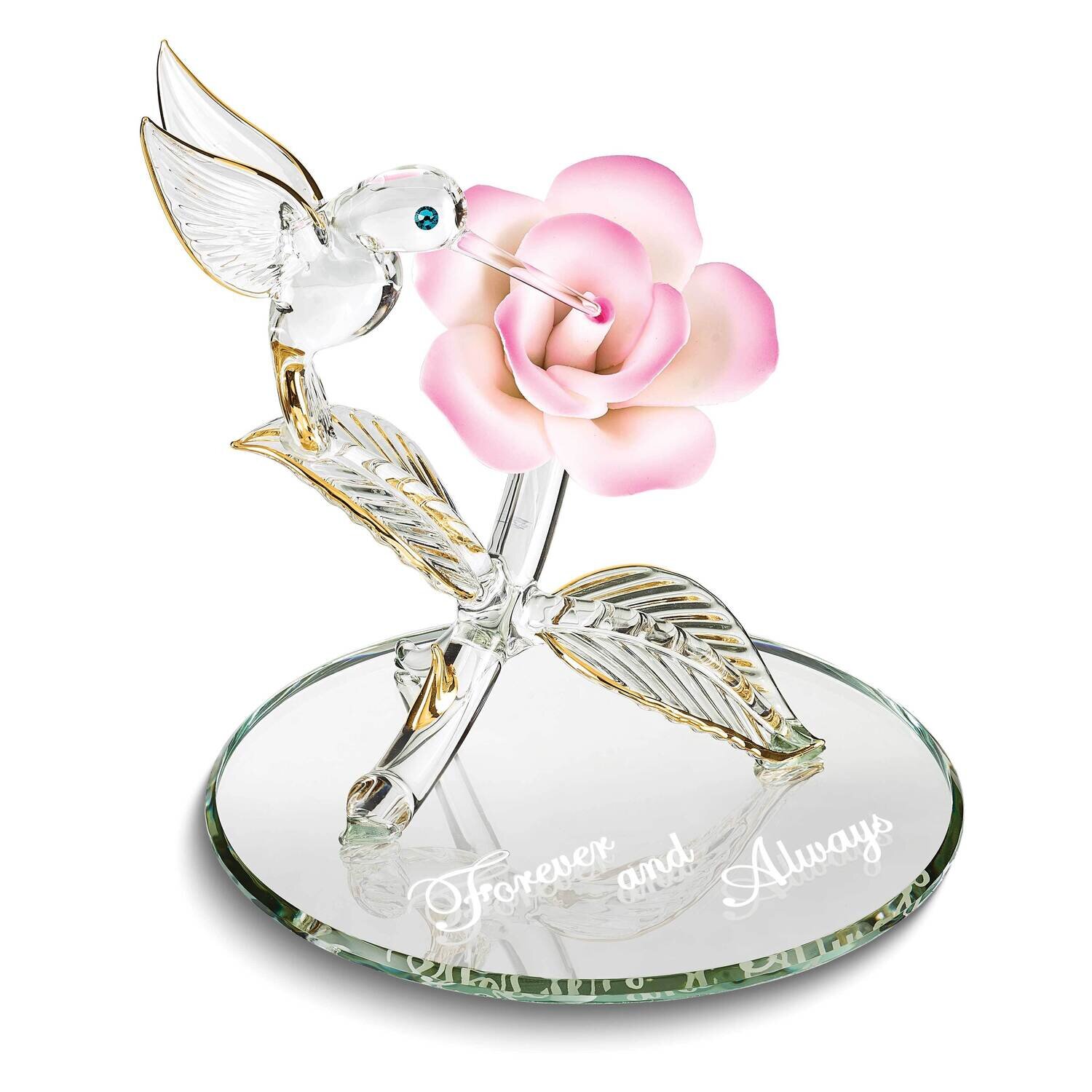 Glass Baron Forever and Always Flower with Hummingbird Glass Figurine GM24967