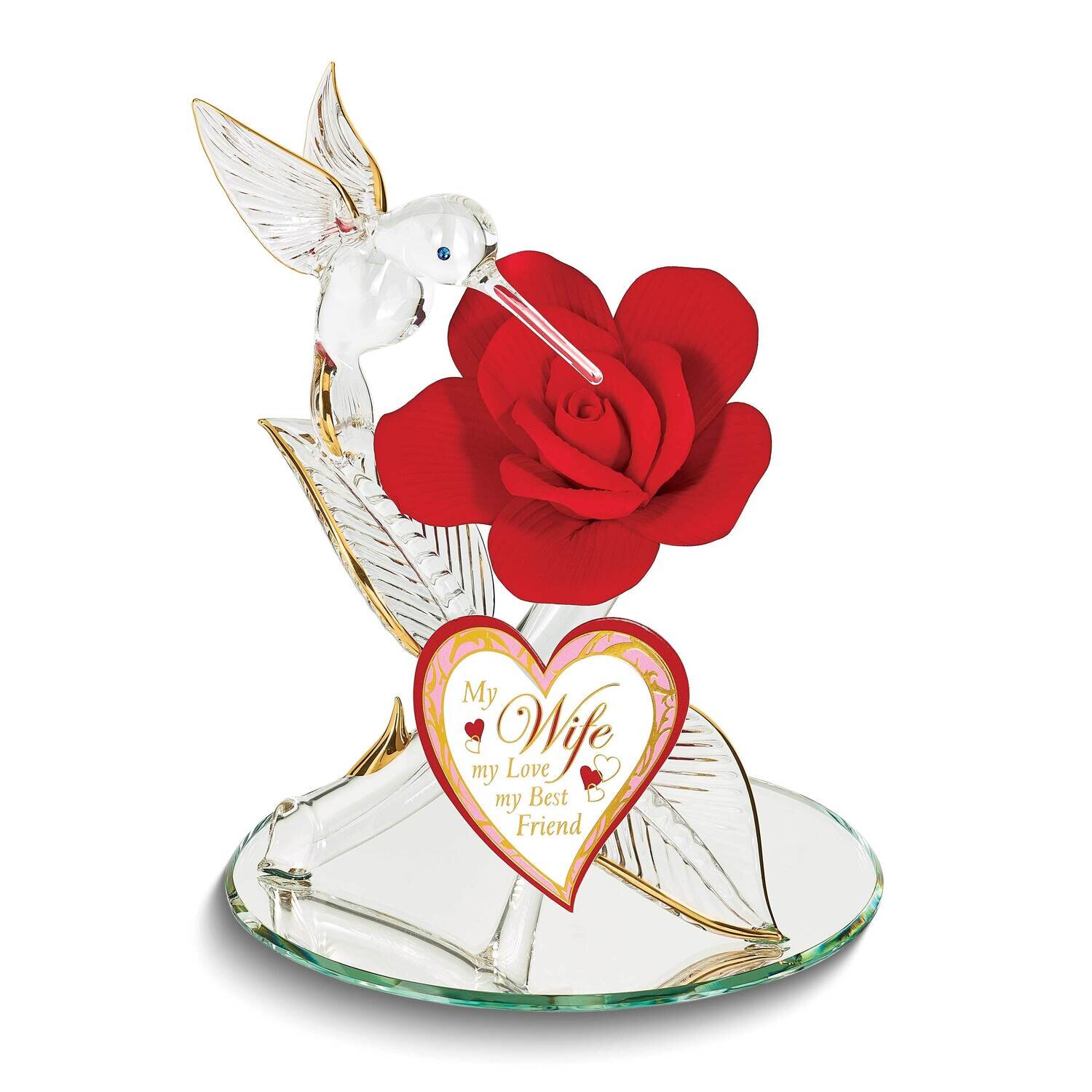 Glass Baron My Wife Rose and Hummingbird Glass Figurine GM24968
