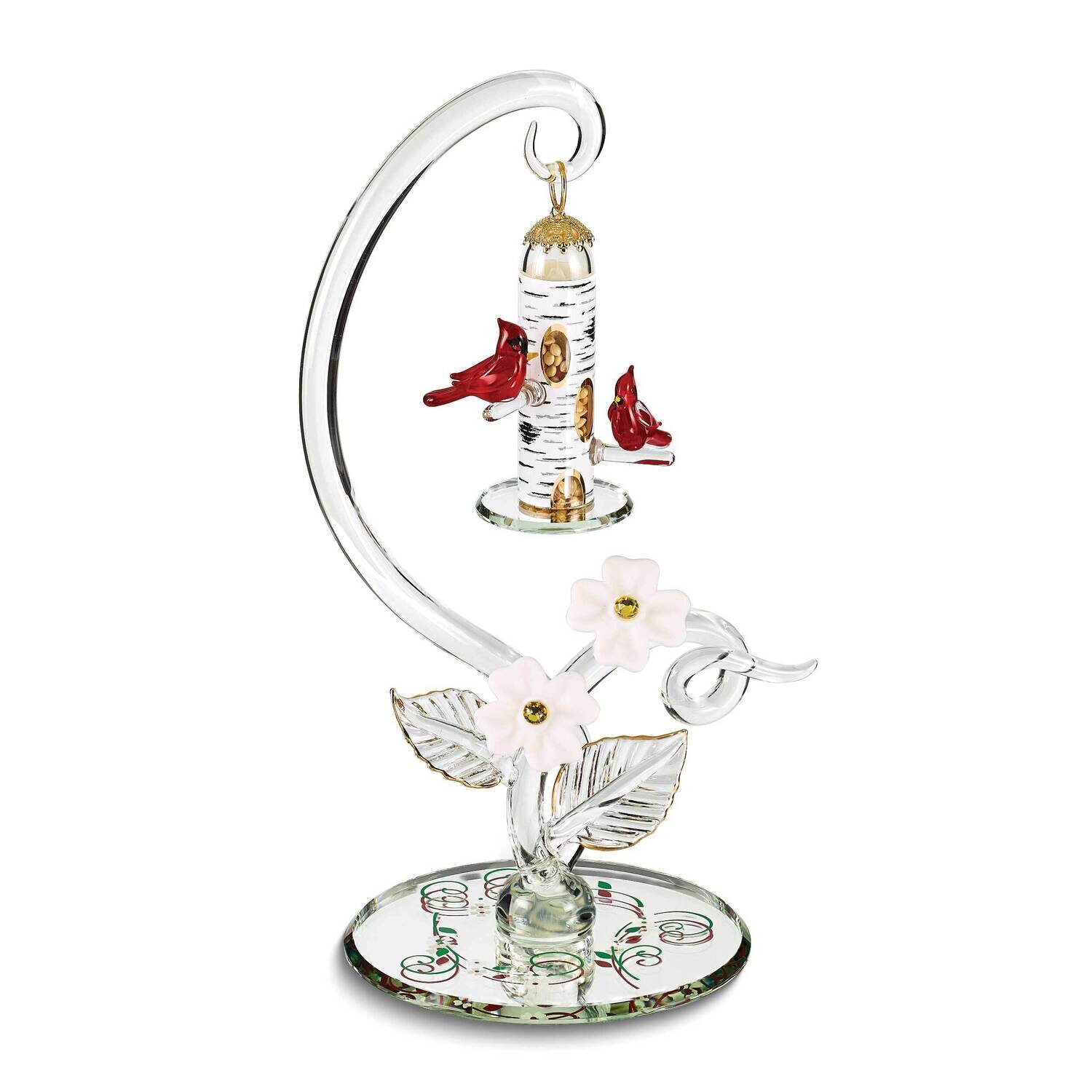 Glass Baron Cardinals with Bird Feeder Glass Figurine GM24994