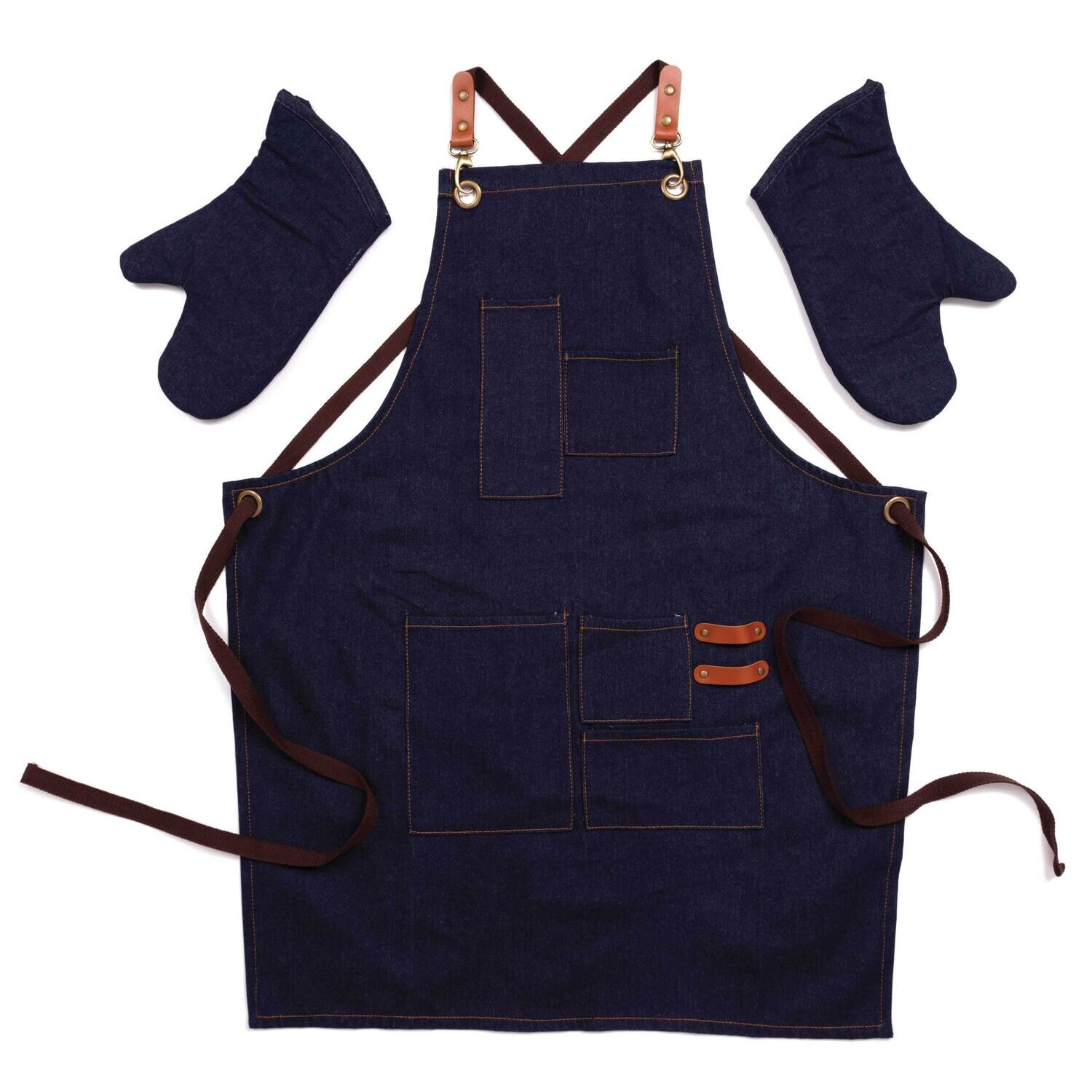 Dark Blue Denim Childs Apron with Oven Mitts GM25295