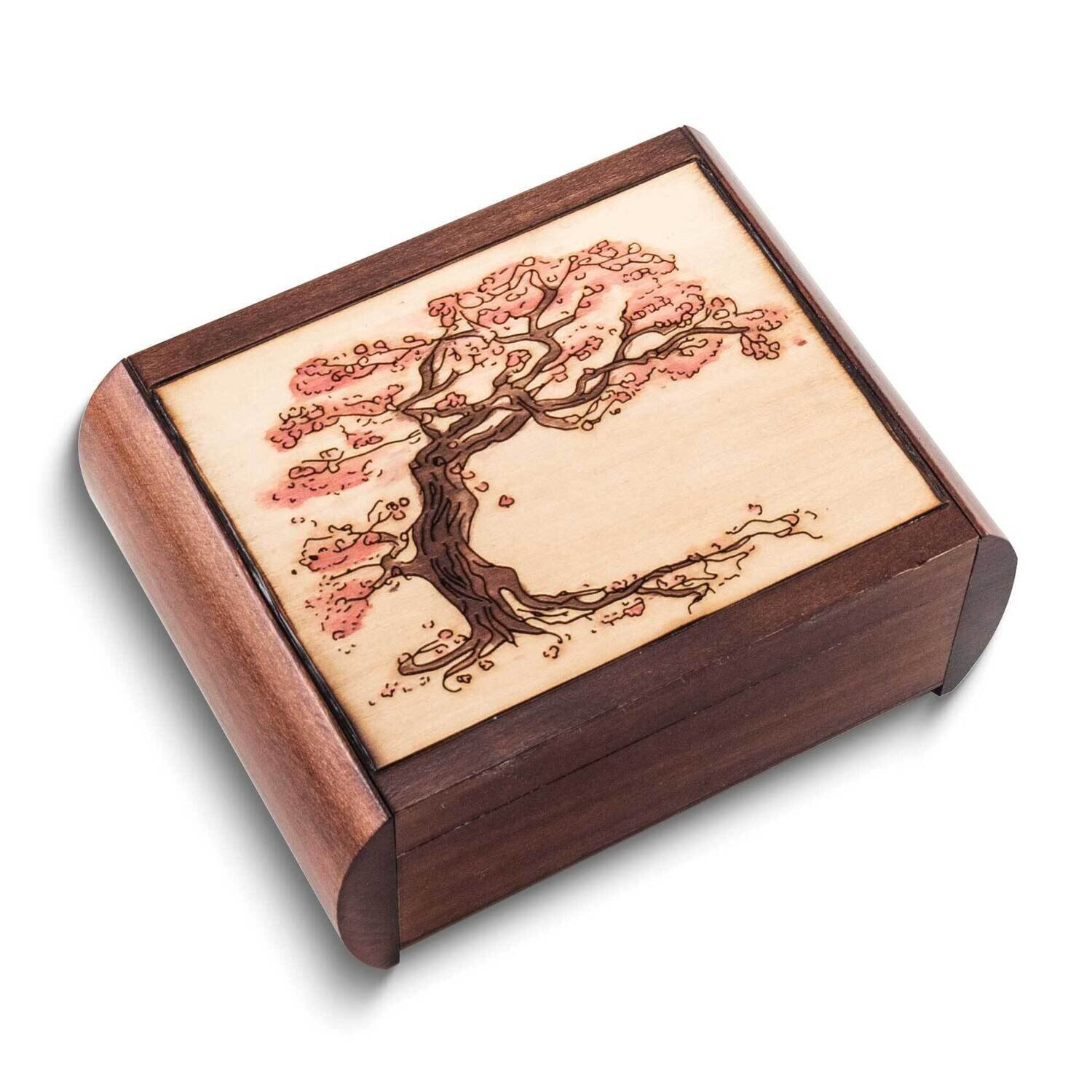 Flowering Tree Carved and Painted Wooden Puzzle Box GM25129
