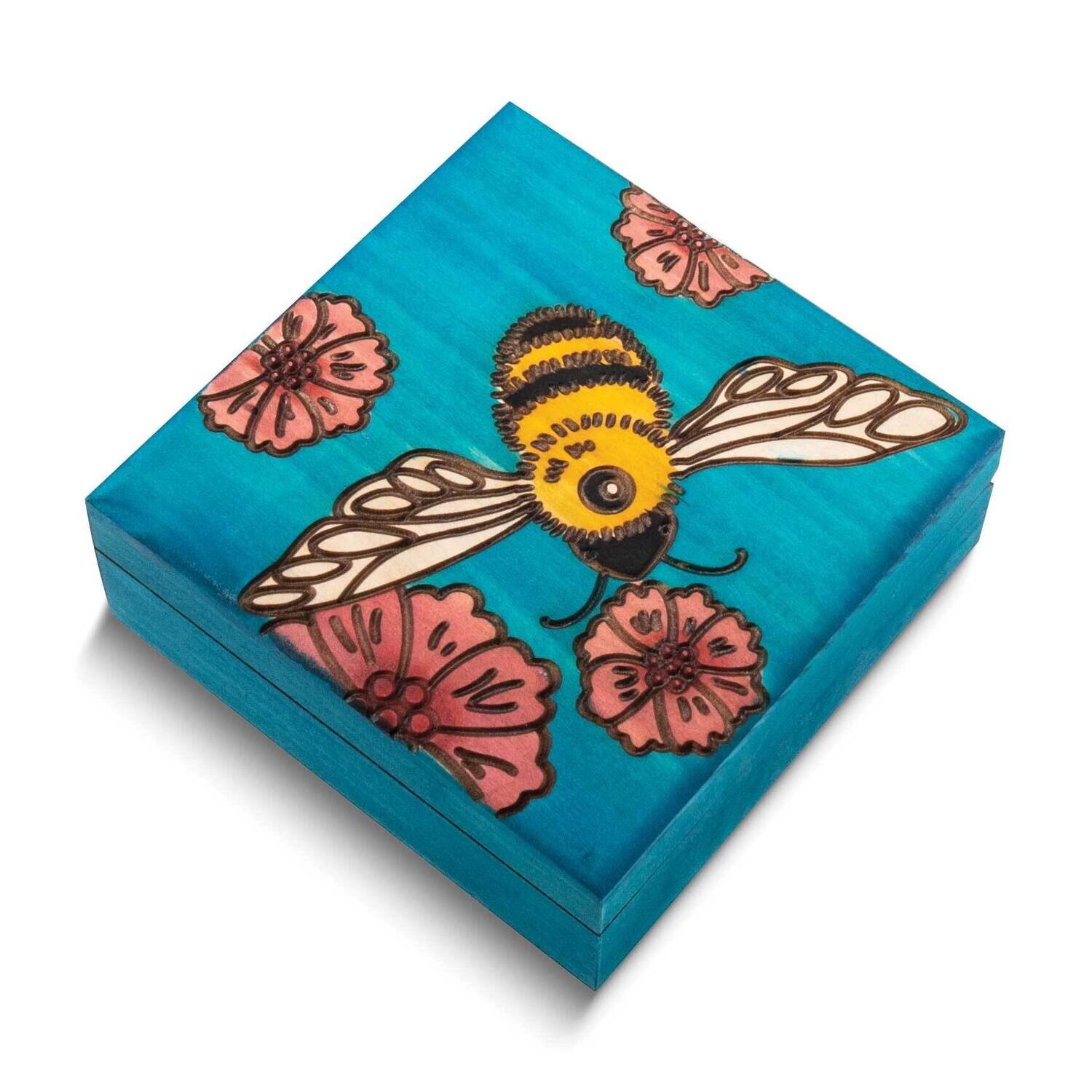 Blue Bee Carved and Painted Wooden Keepsake Box GM25131, MPN: GM25131,