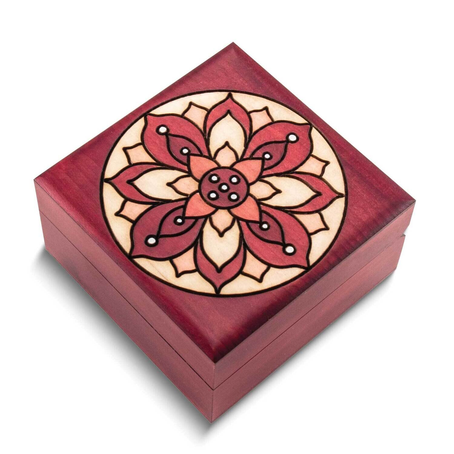 Red Floral Carved and Painted Keepsake Square Wooden Box GM25146