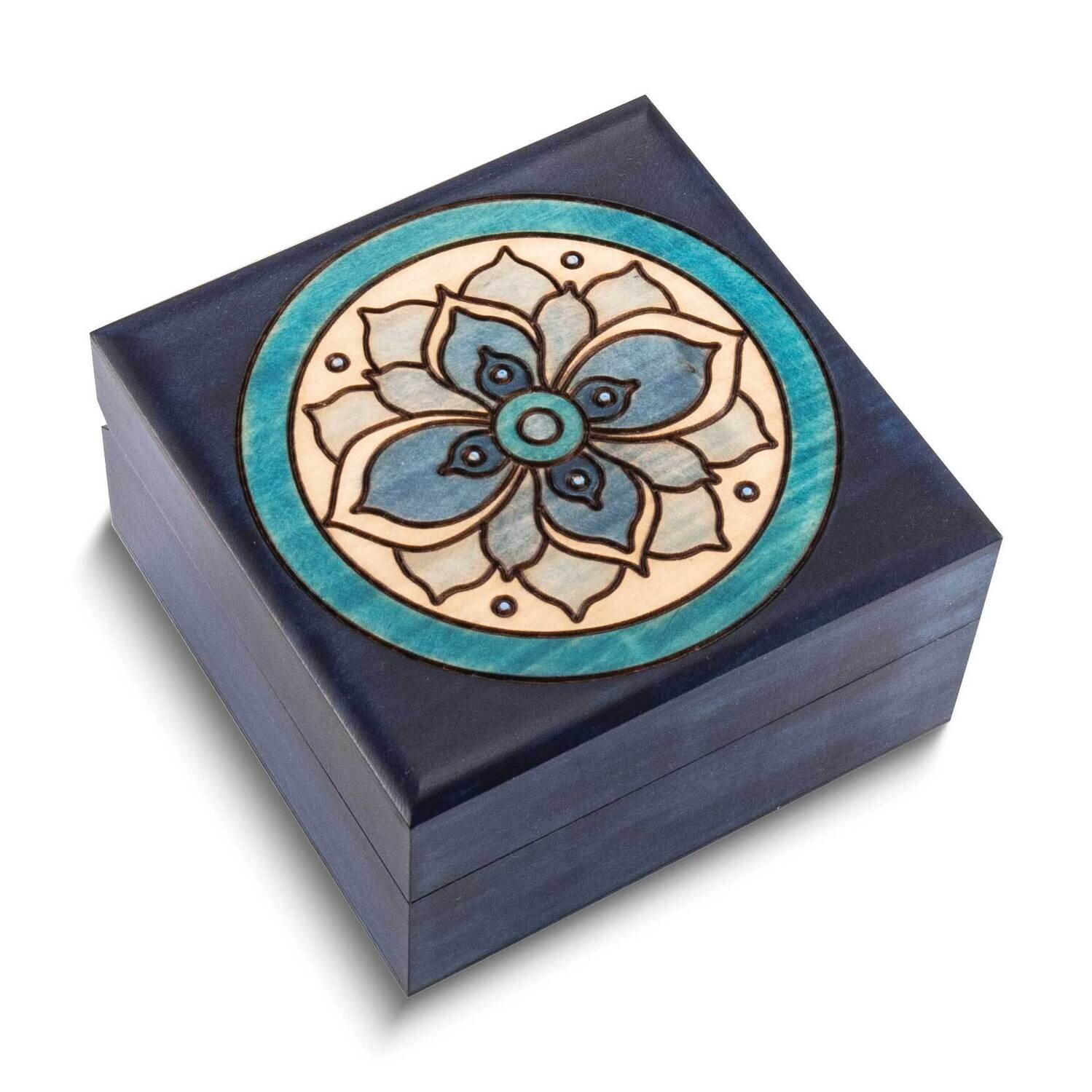 Blue Floral Carved and Painted Keepsake Square Wooden Box GM25147