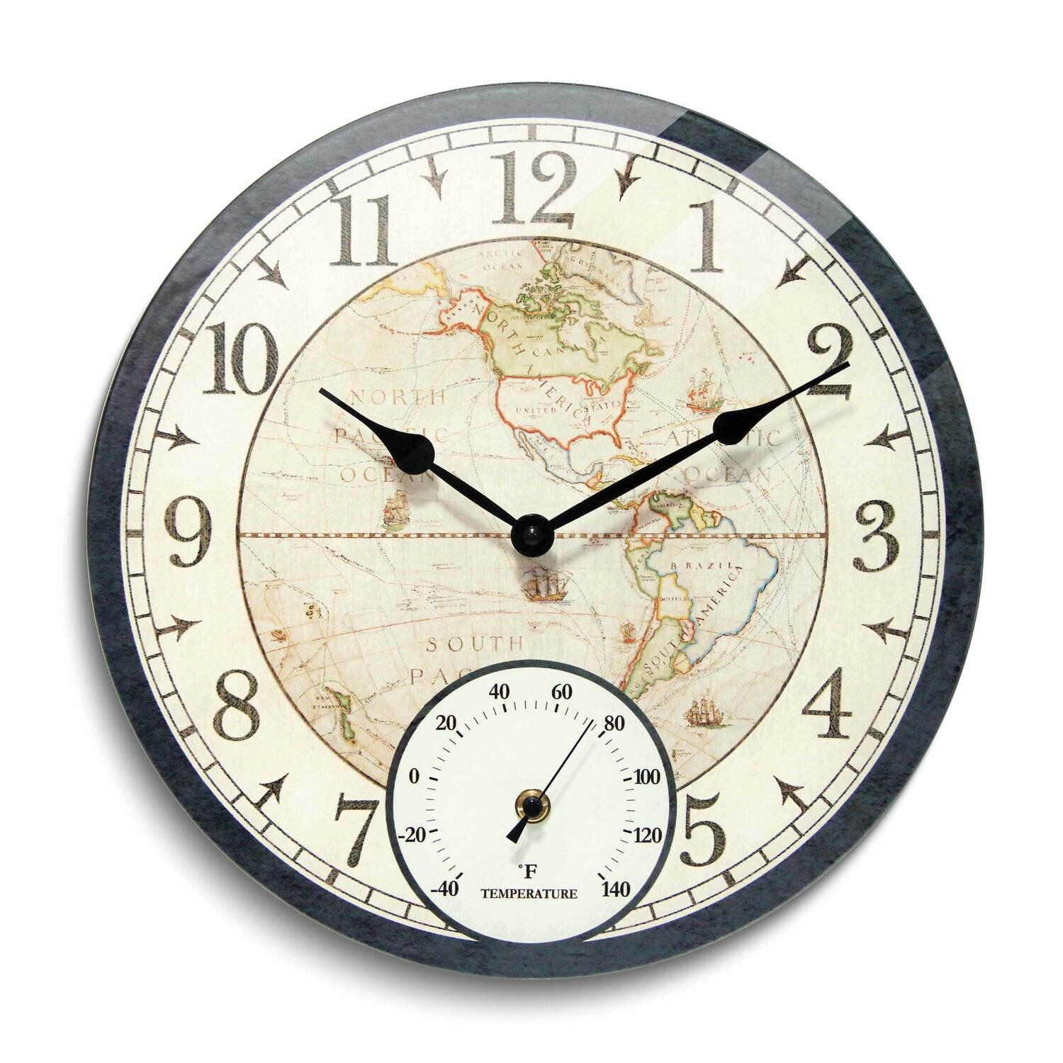 Orbis Black All Weather World Map In and Outdoor Wall Clock GM25020