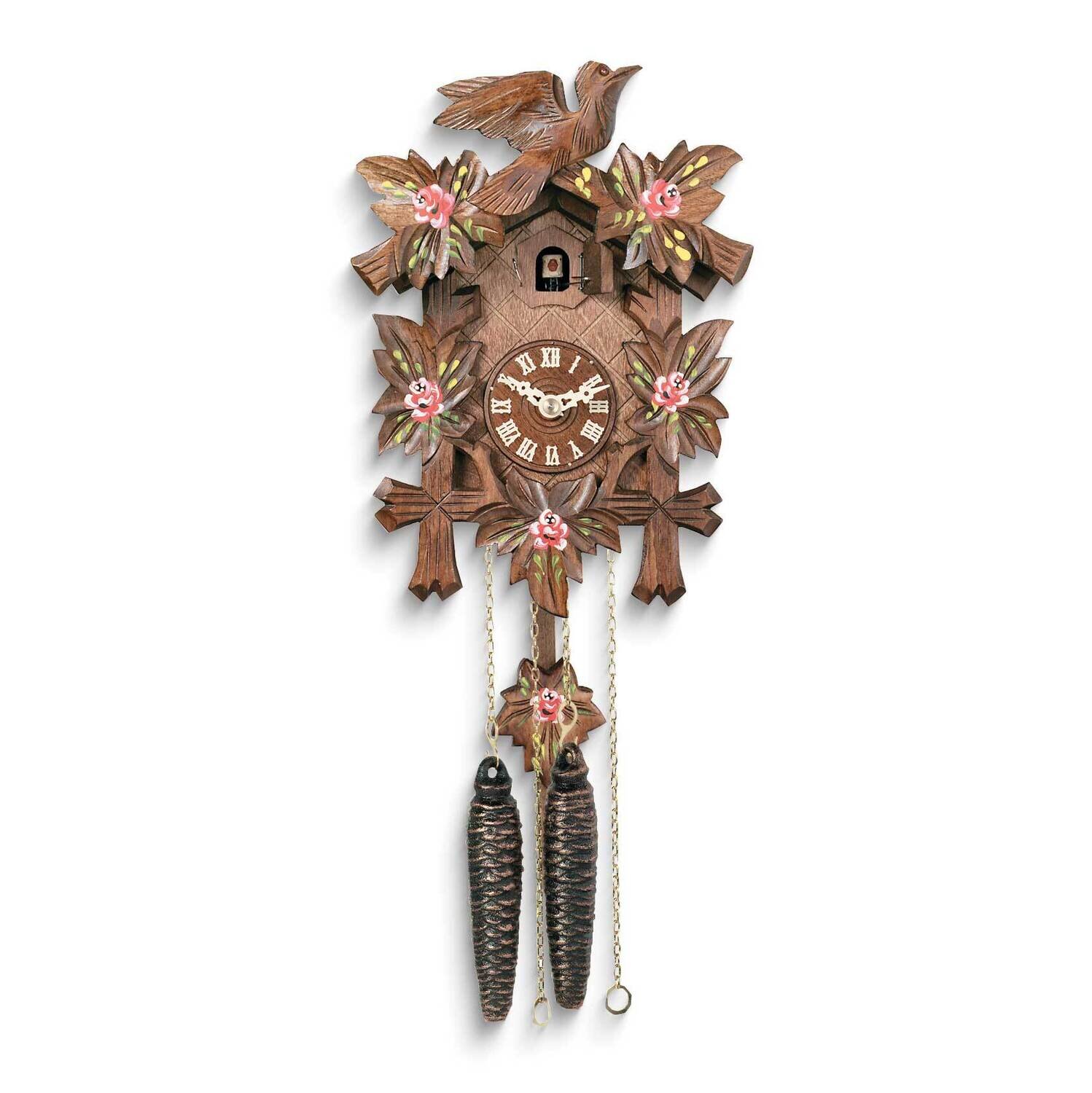 Bird with Five Leaves Painted Flowers Cuckoo Clock GM25168