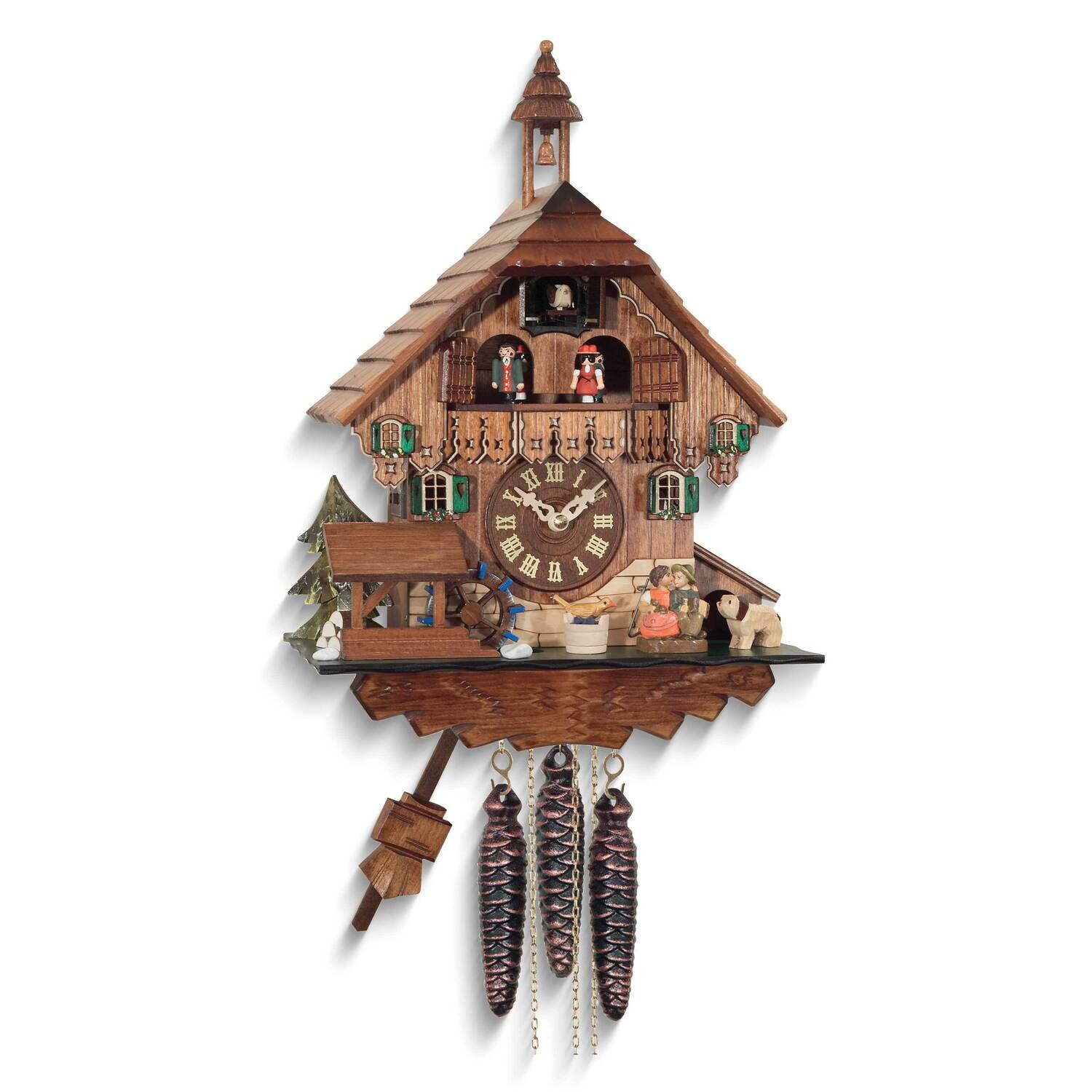 Kissing Cottage With Water Wheel and Dancers Cuckoo Clock GM25175