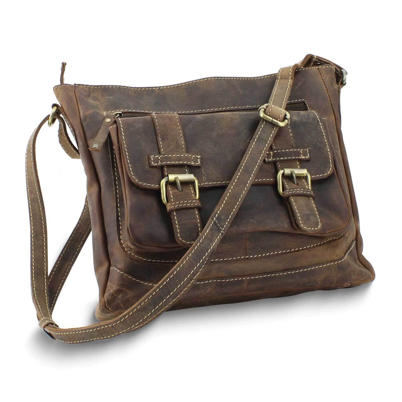 Distressed Brown Leather Double Buckle Crossbody Bag GM25066, MPN: GM25066,