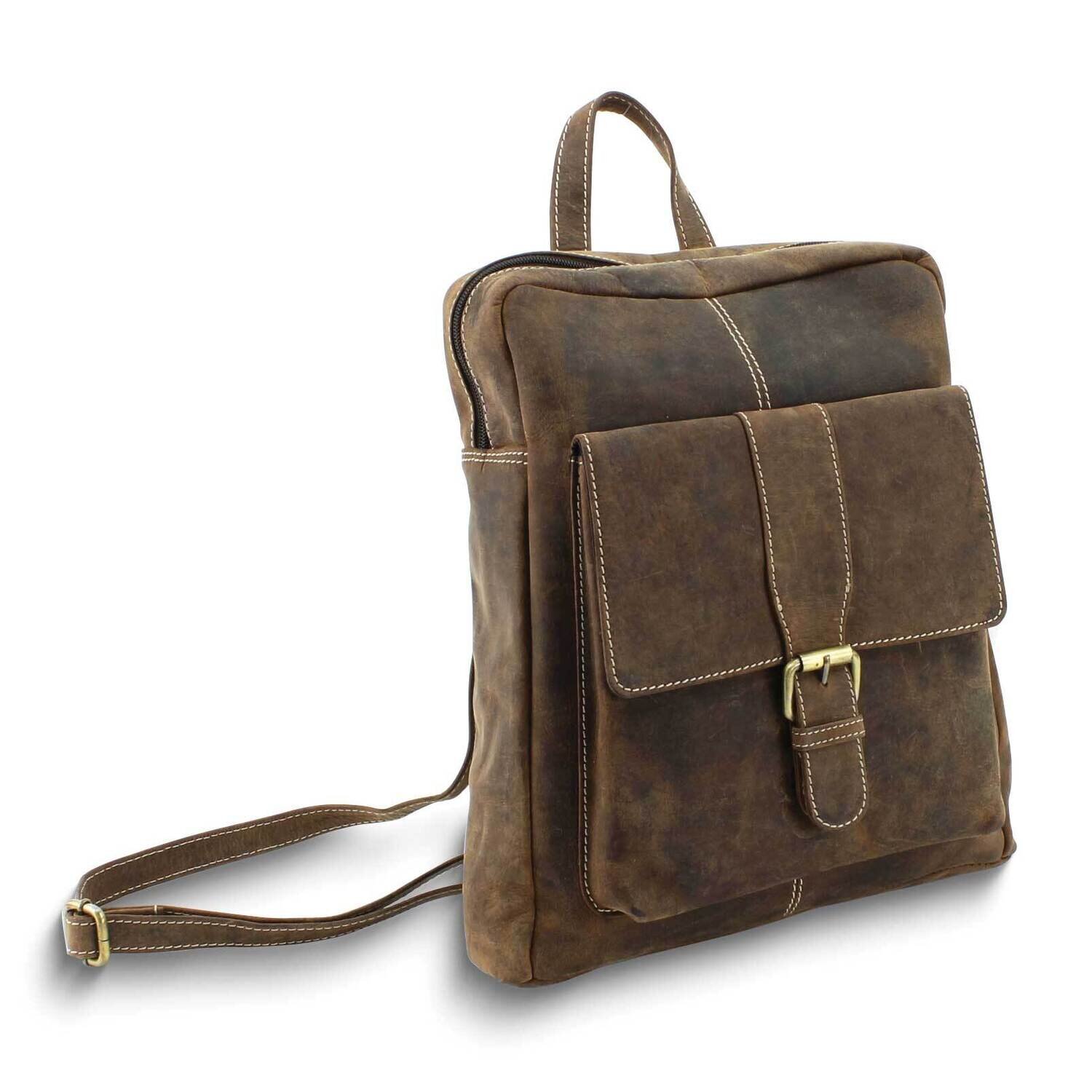 Distressed Brown Leather Flap Over Sling Backpack GM25068