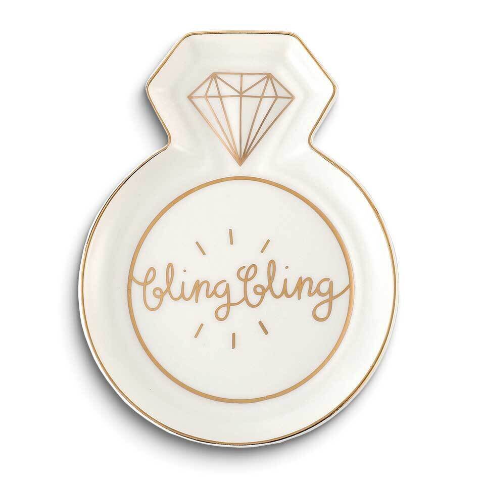 White and Gold-tone BLING BLING Ring Shaped Ceramic Trinket Dish GM25215, MPN: GM25215, 788089159825