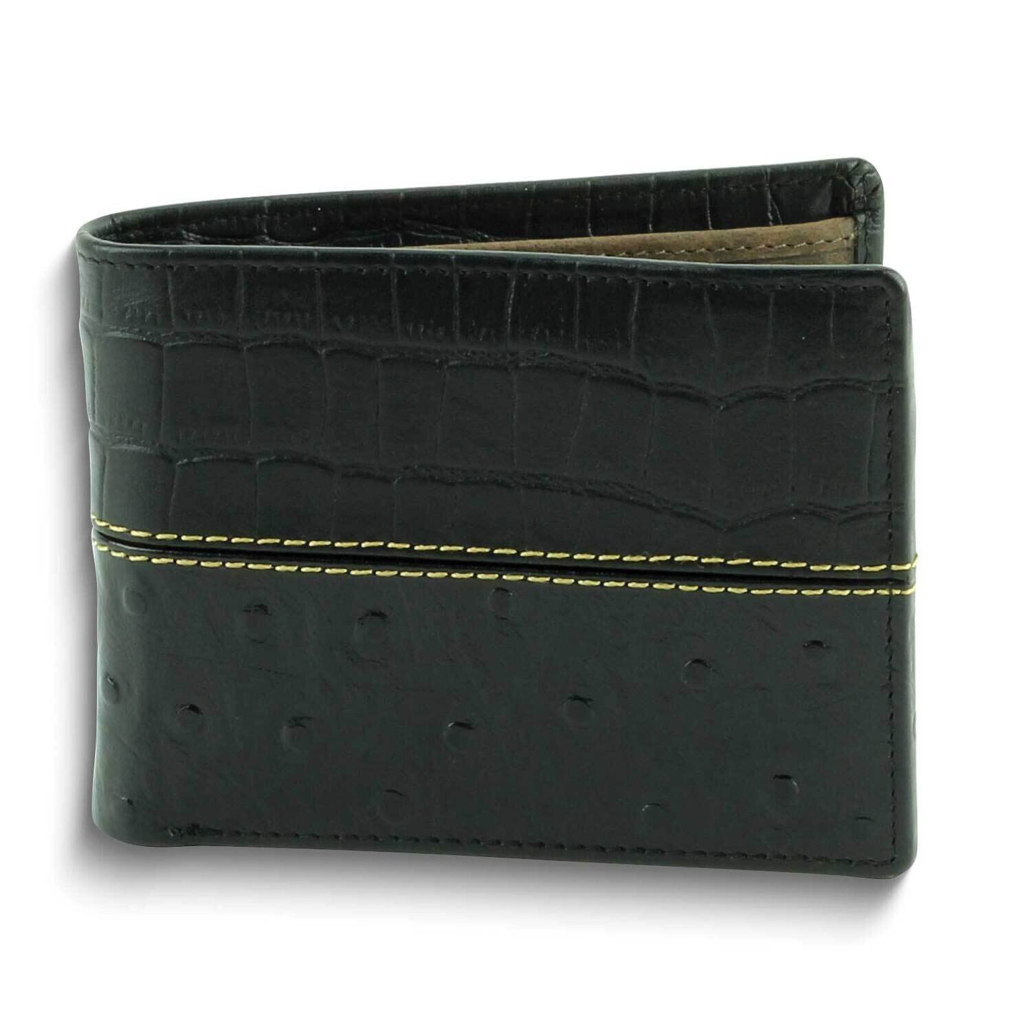 Black Crocodile and Ostrich Print Leather Bifold Wallet GM25076BLK, MPN: GM25076BLK,