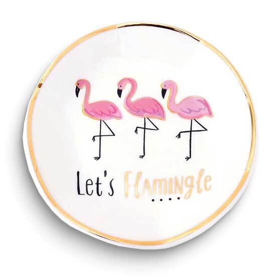White and Gold-tone Flamingo Round Ceramic Trinket Dish GM25219, MPN: GM25219, 788089159863