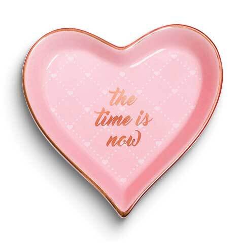Pink THE TIME IS NOW Heart Ceramic Trinket Dish GM25220