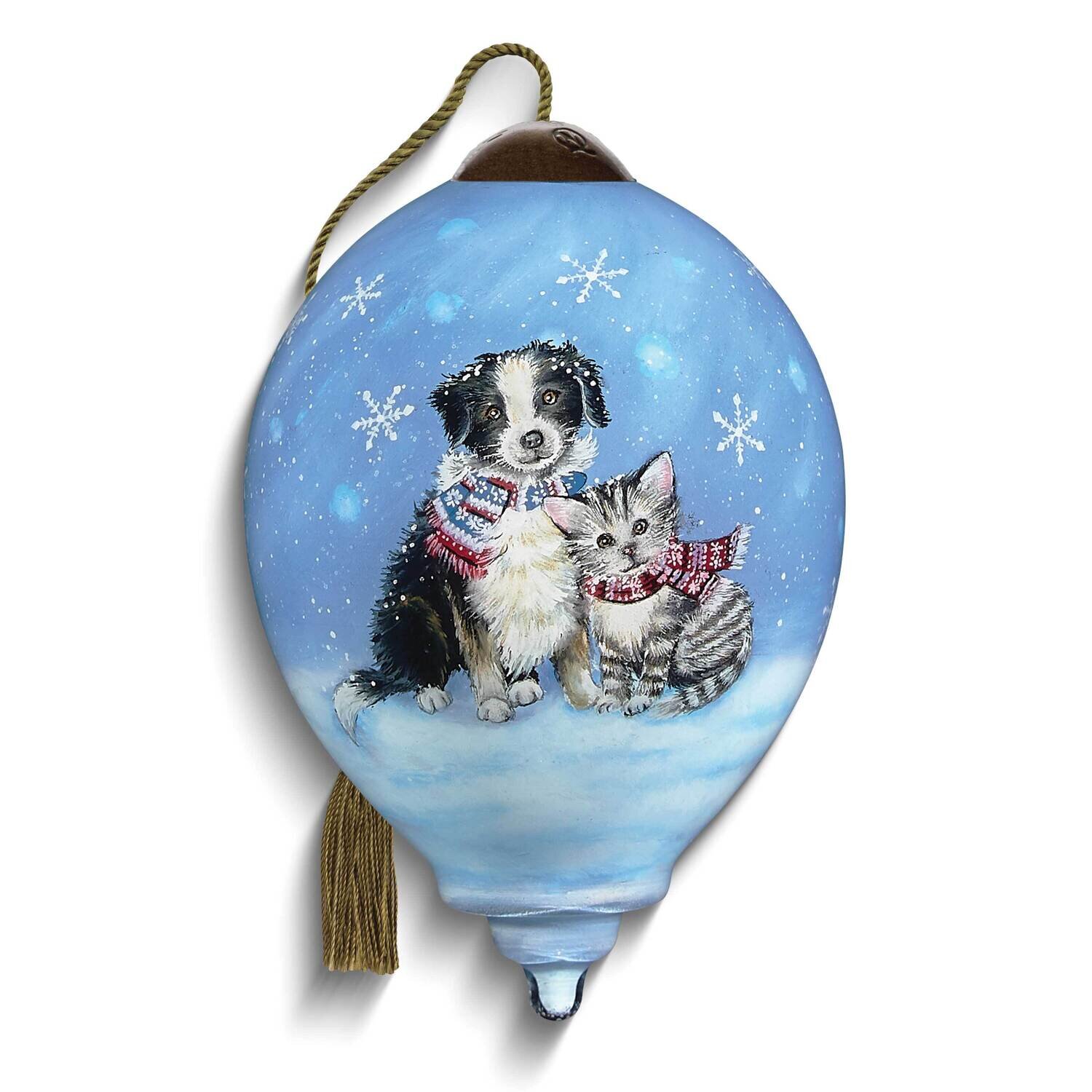 Neqwa Art Dog And Cat With Scarves In Snow Ornament GM25376