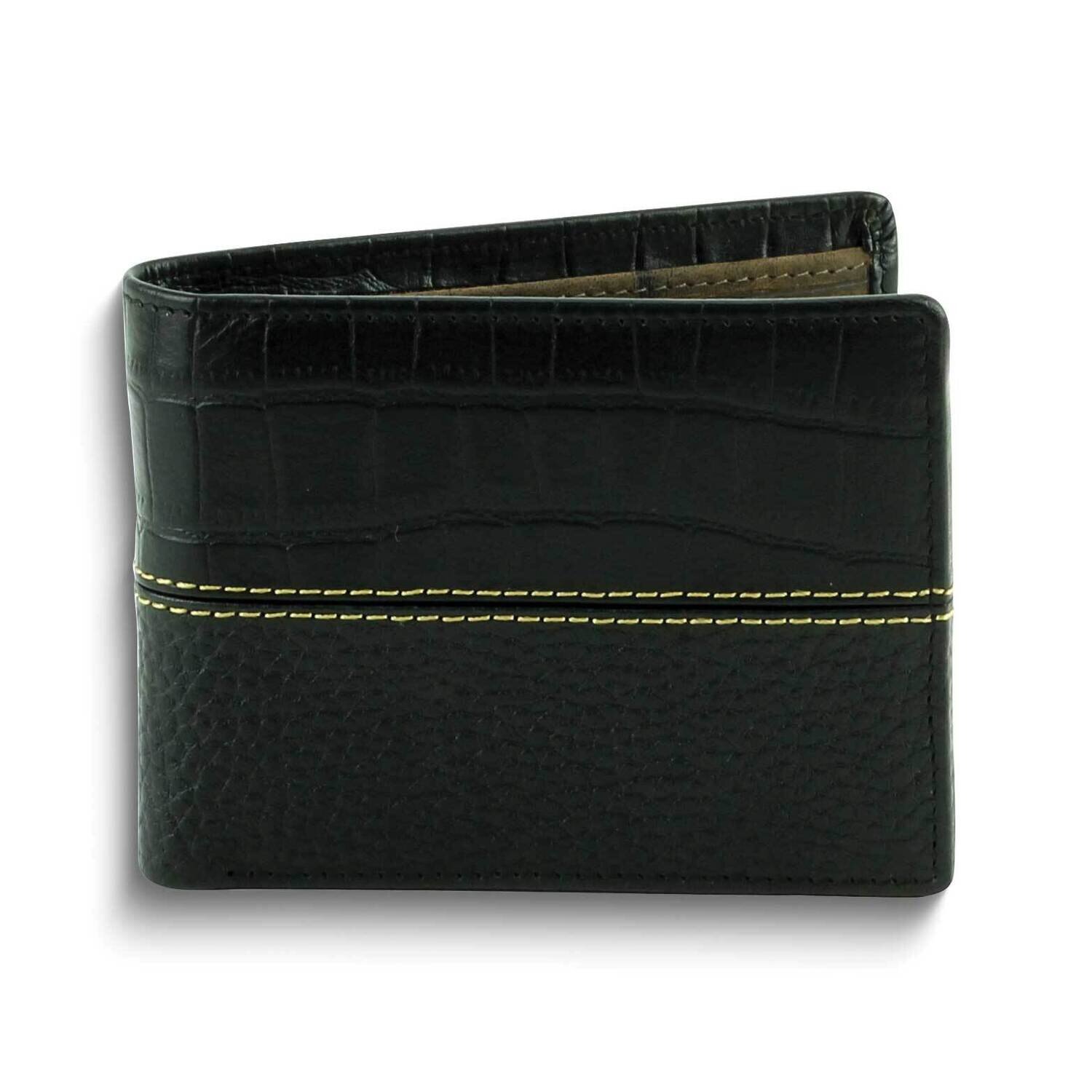 Black Pebbled Buffalo and Crocodile Print Bifold Wallet GM25078BLK, MPN: GM25078BLK,