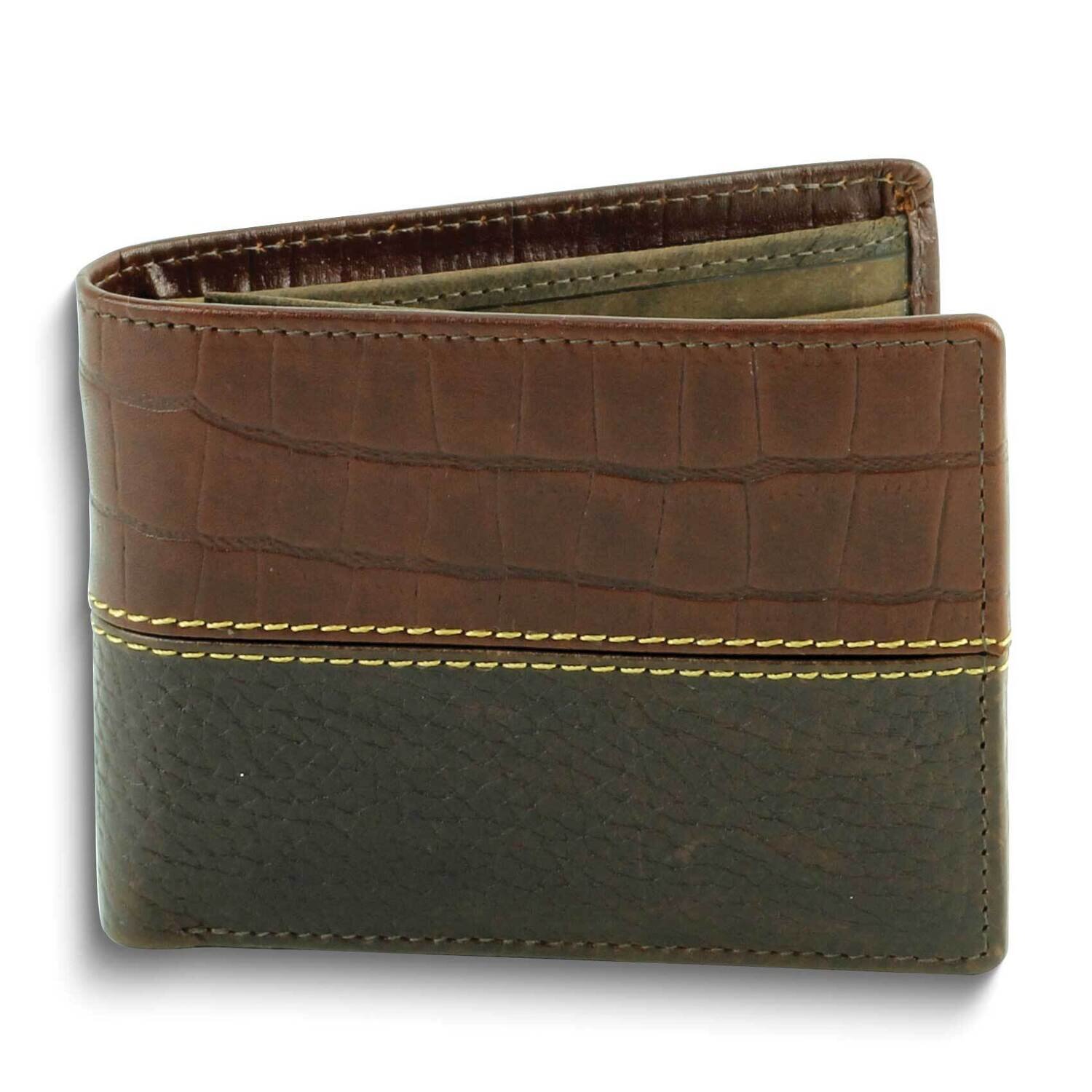 Brown Pebbled Buffalo and Crocodile Print Bifold Wallet GM25078BRN, MPN: GM25078BRN, 892925172722