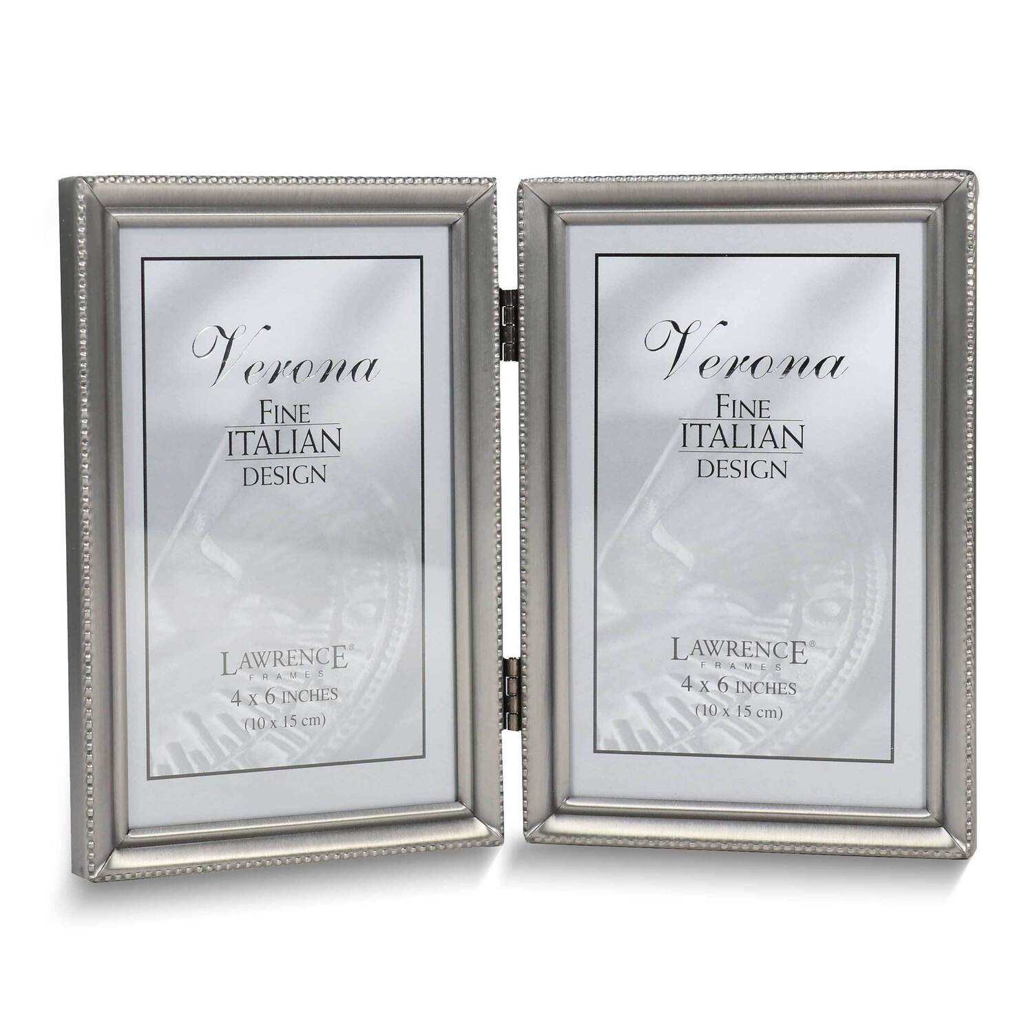 Pewter Brushed and Beaded 4x6 Double Photo Frame GM25419