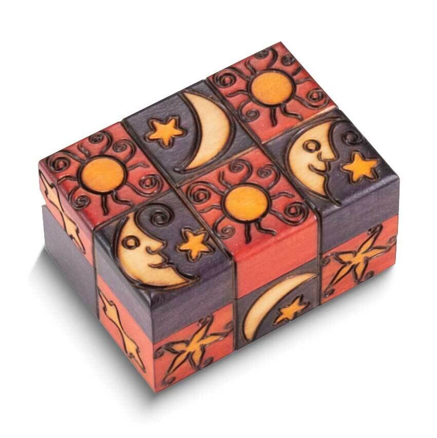 Sun, Moon, and Stars Carved and Painted Wooden Keepsake Box GM25155, MPN: GM25155,