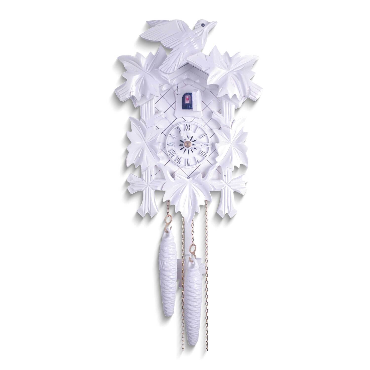 Bird with Five Leaves All White Cuckoo Clock GM25169
