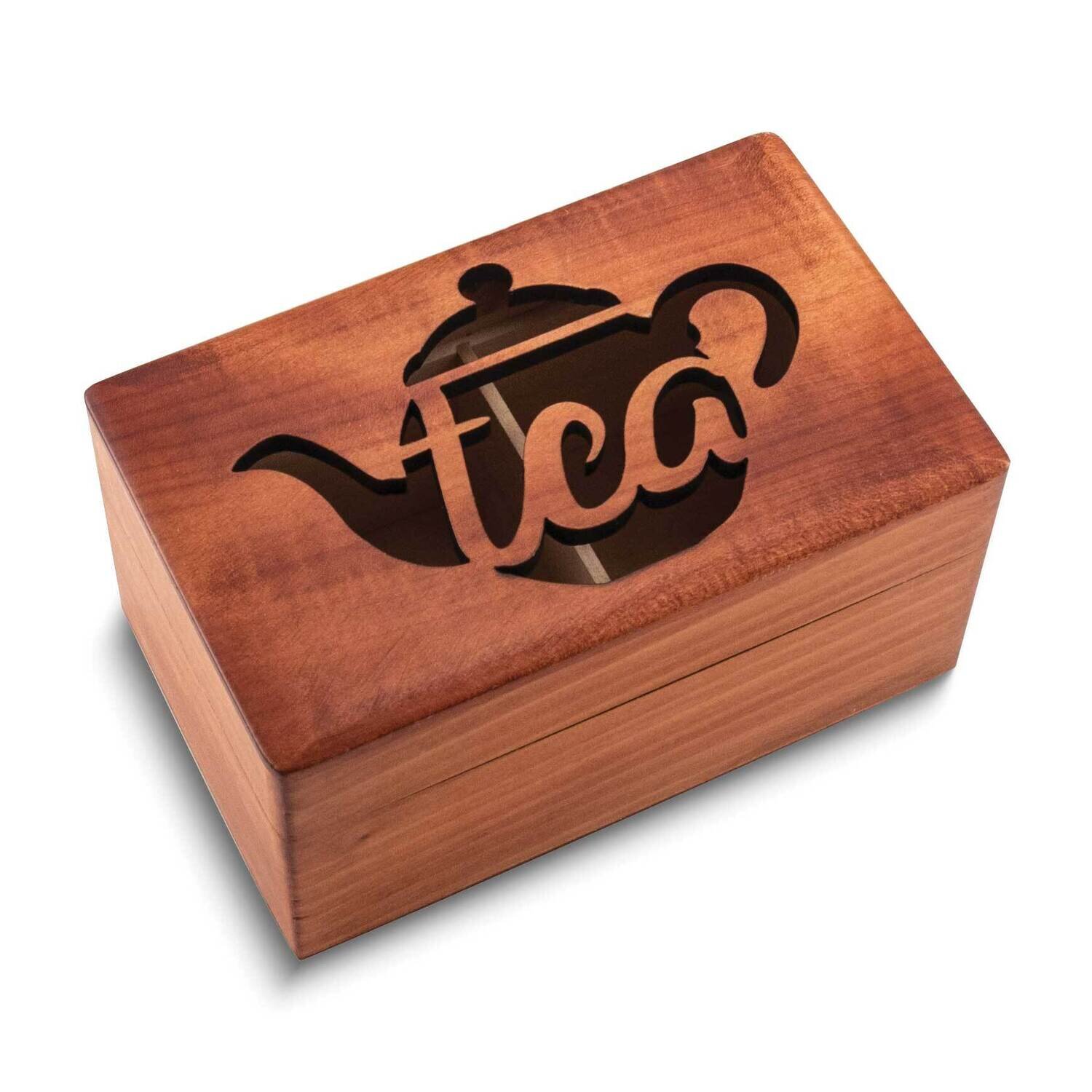 Tea with Cut Out Pot Carved 2 Compartment Wooden Box GM25130, MPN: GM25130,