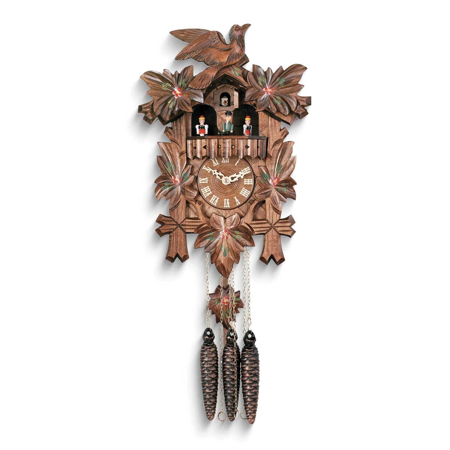 Bird and Dancers with Five Leaves Painted Flowers Cuckoo Clock GM25172