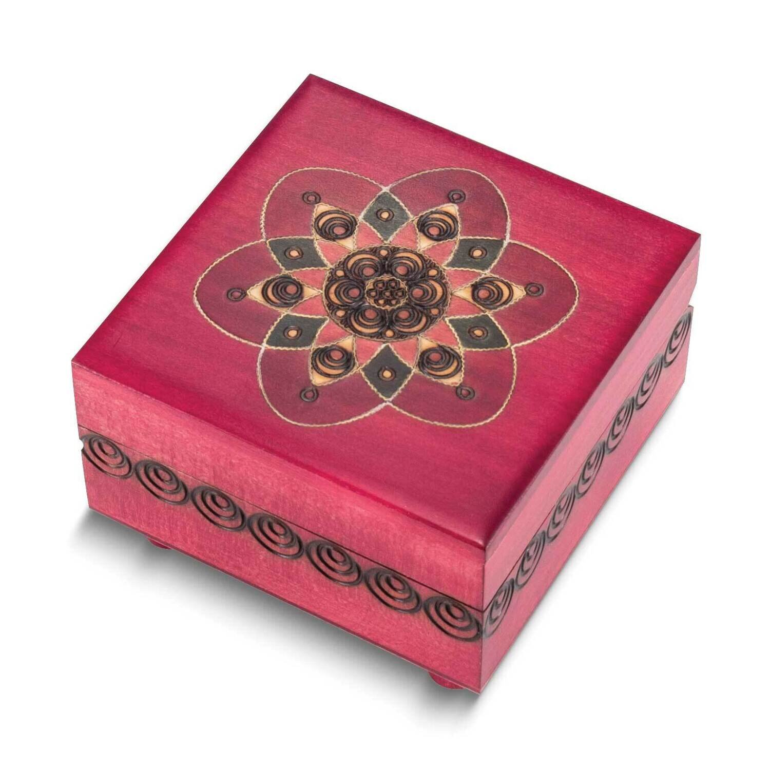 Red Floral Carved and Painted Wooden Puzzle Box GM25141, MPN: GM25141,