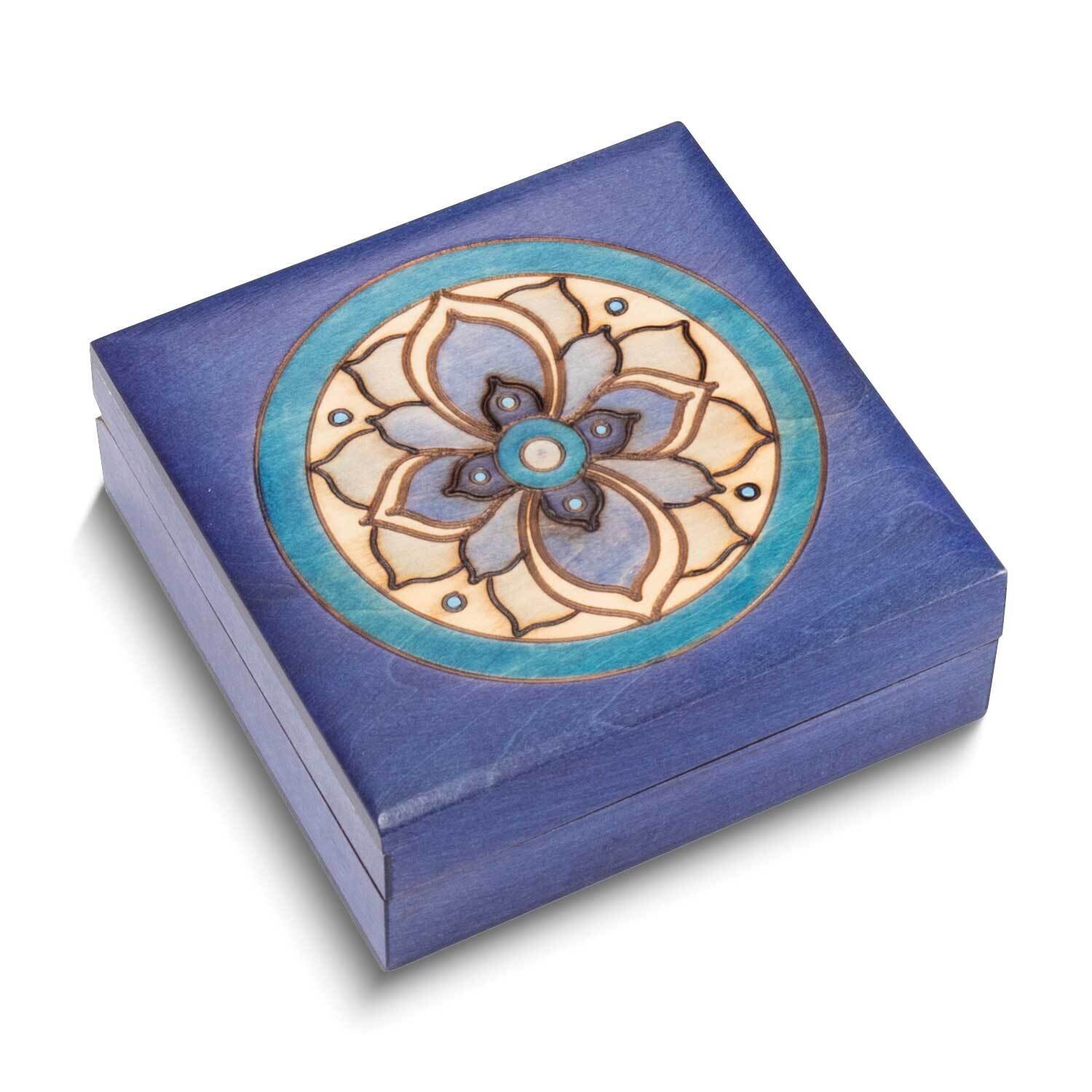 Blue Floral Carved and Painted Keepsake Wooden Box GM25148