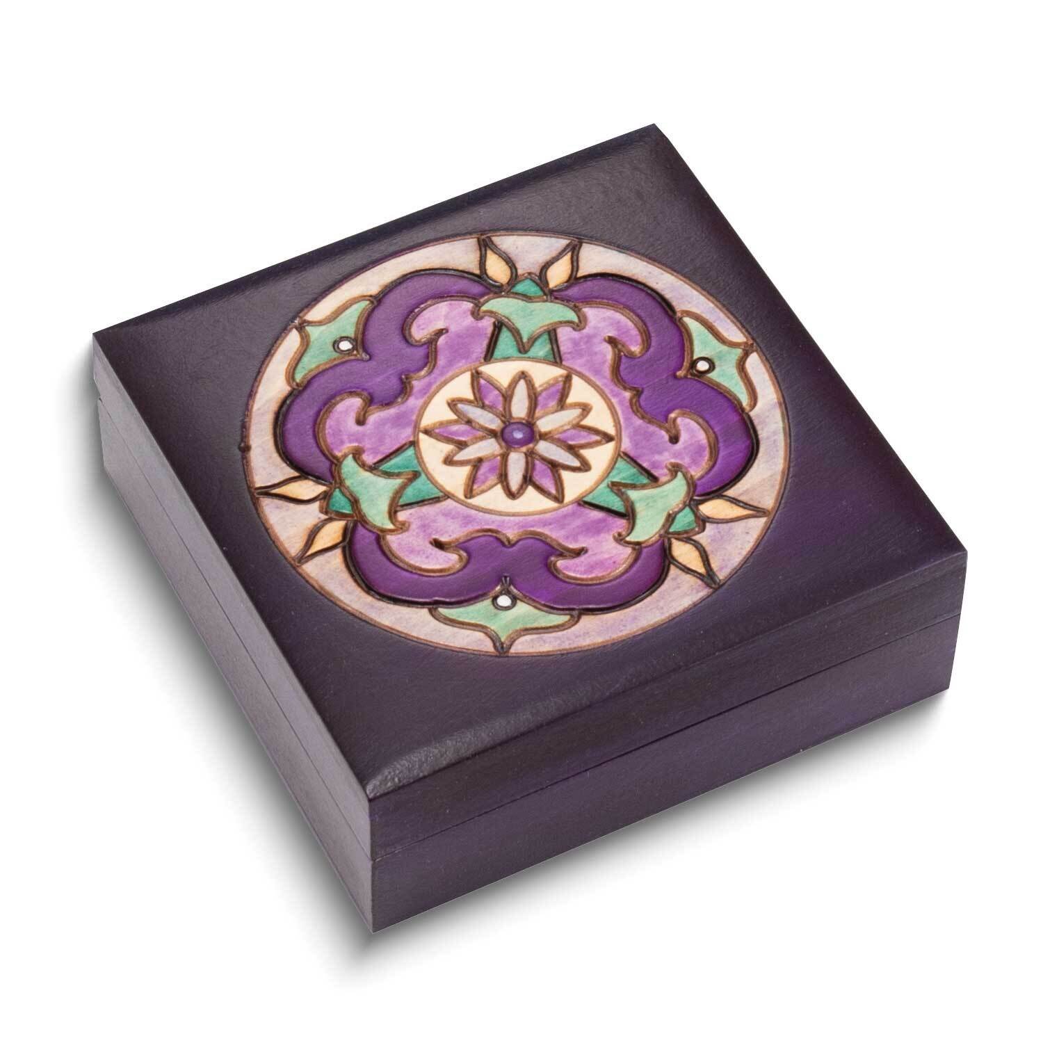 Purple Floral Carved and Painted Keepsake Wooden Box GM25149