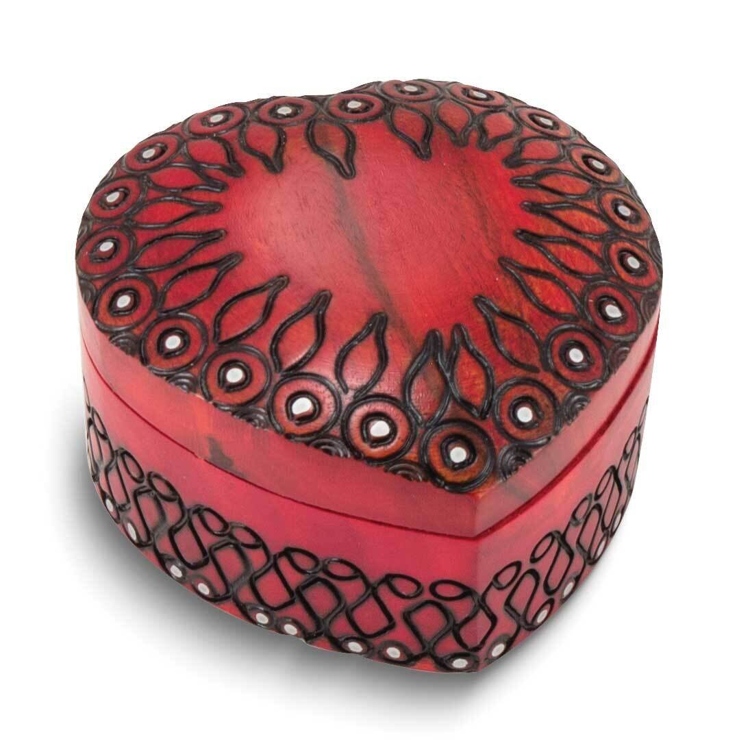 Red Heart Carved and Painted Wooden Keepsake Box GM25152