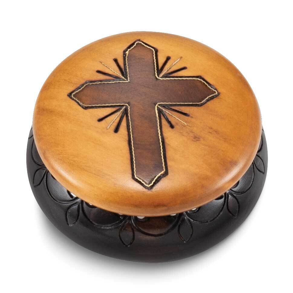 Round Cross Carved and Painted Wooden Keepsake Box GM25153
