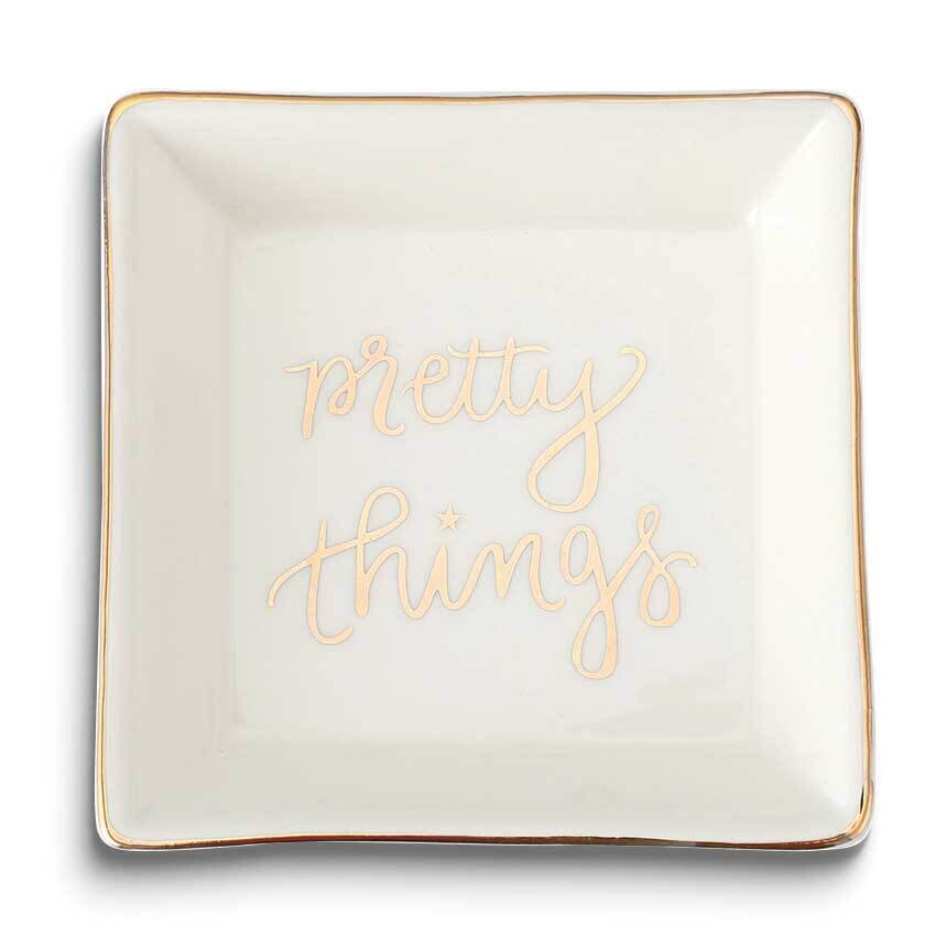 White with Gold-tone PRETTY THINGS Square Ceramic Trinket Dish GM25229, MPN: GM25229, 788089166441
