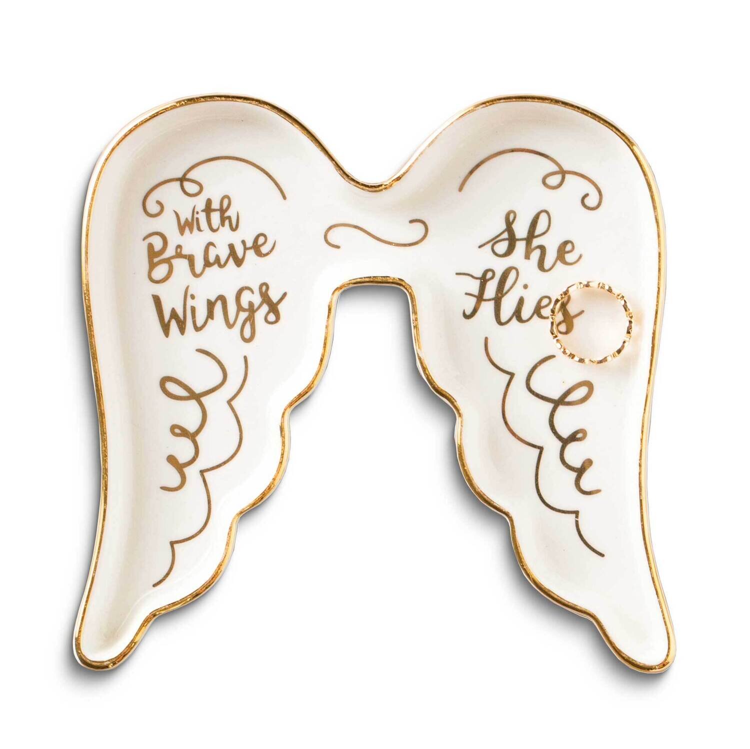 White with Gold-tone WITH BRAVE WINGS SHE FLIES Ceramic Trinket Dish GM25213, MPN: GM25213, 7880891…