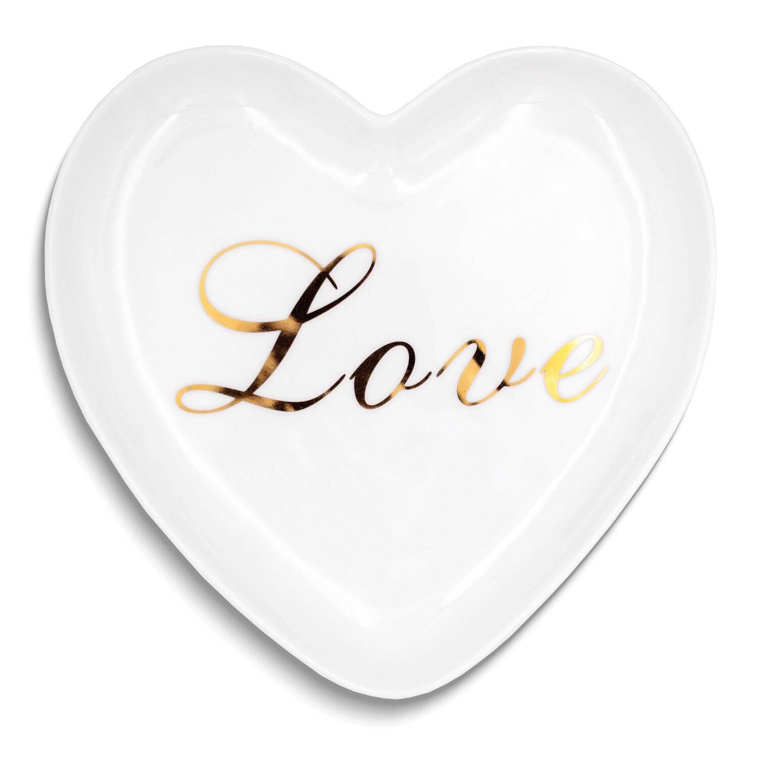 White with Gold-tone LOVE Heart Ceramic Trinket Dish GM25222, MPN: GM25222, 788089159894