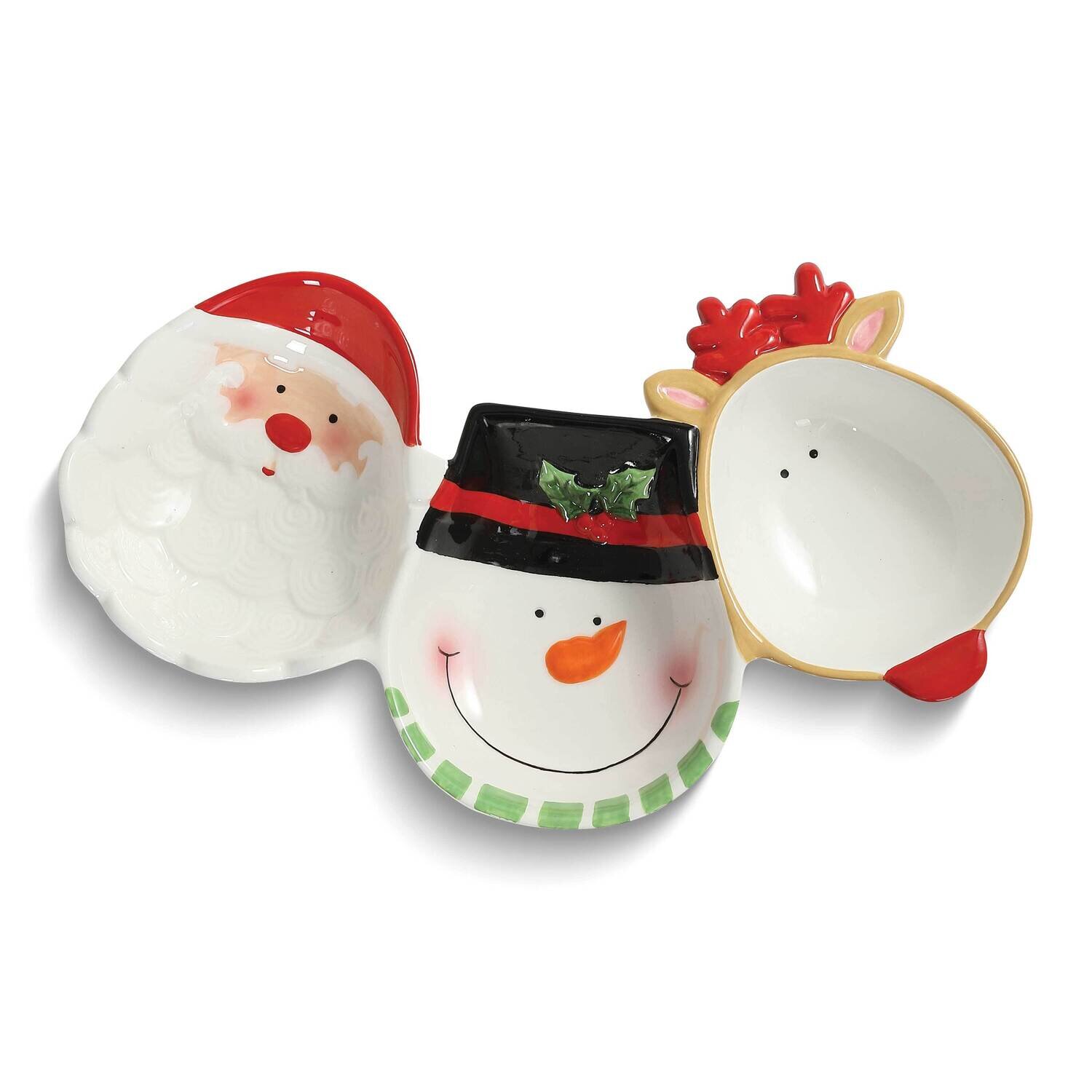 Santa, Snowman and Reindeer Three Section Ceramic Server Tray GM25259