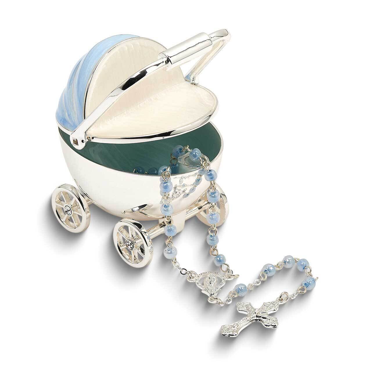 Silver-tone Baby Boy Carriage Keepsake Box and Rosary Set GM25601