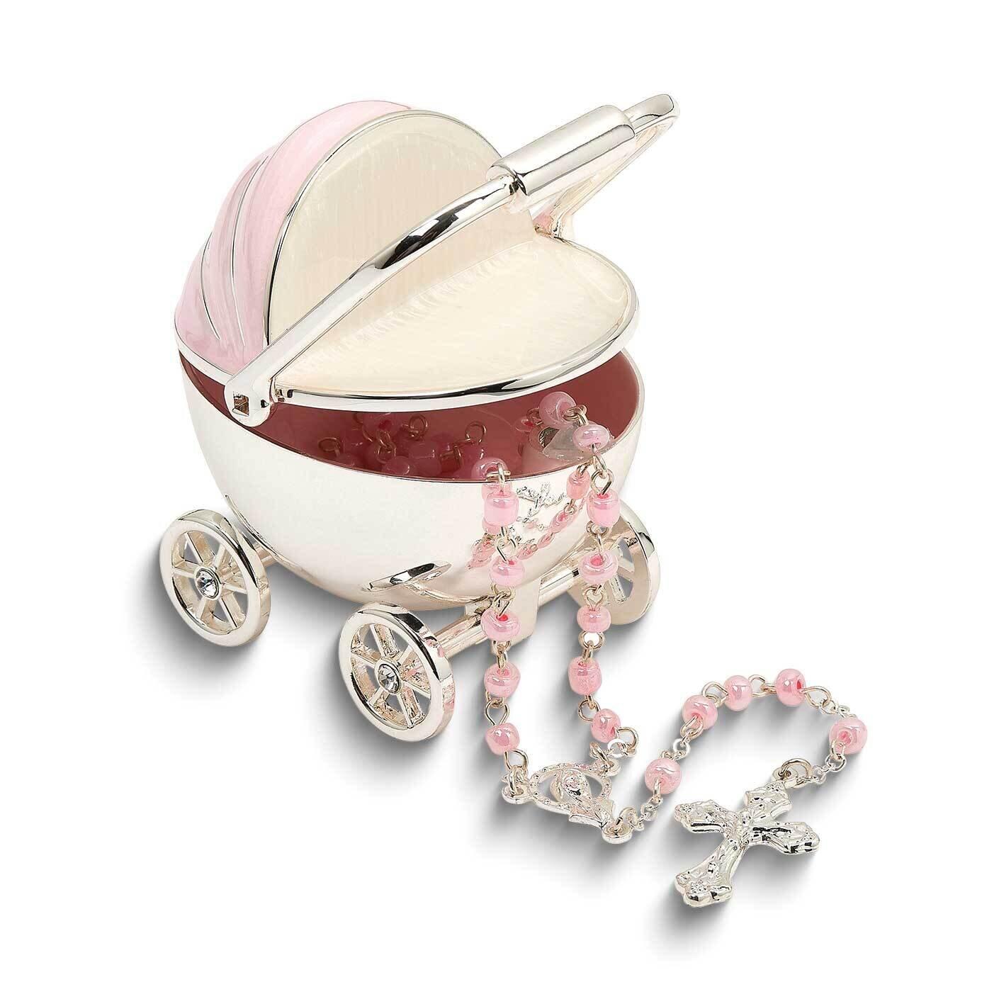 Silver-tone Baby Girl Carriage Keepsake Box and Rosary Set GM25602