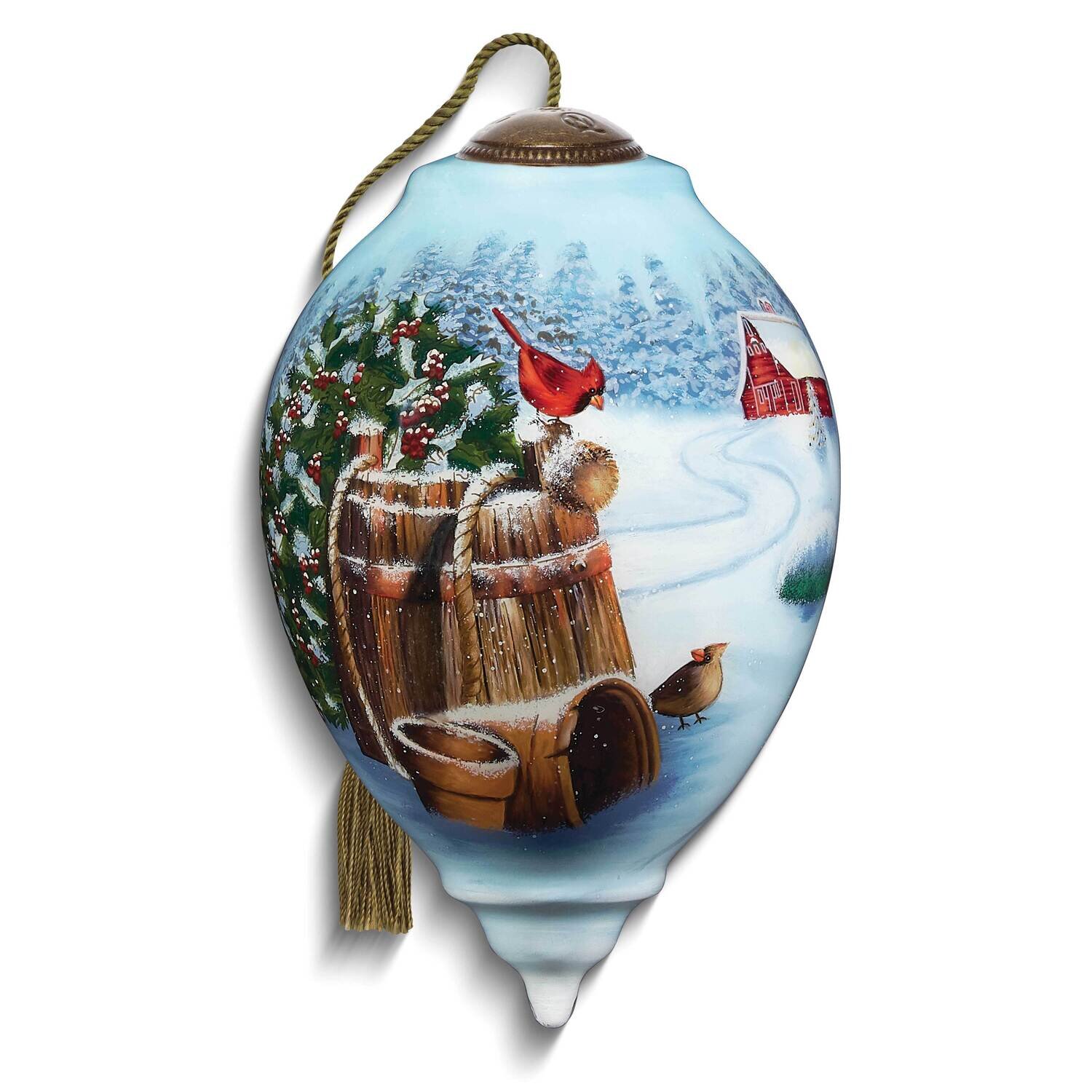 Neqwa Art Cardinal Couple On Winter Barrel Ornament GM25389