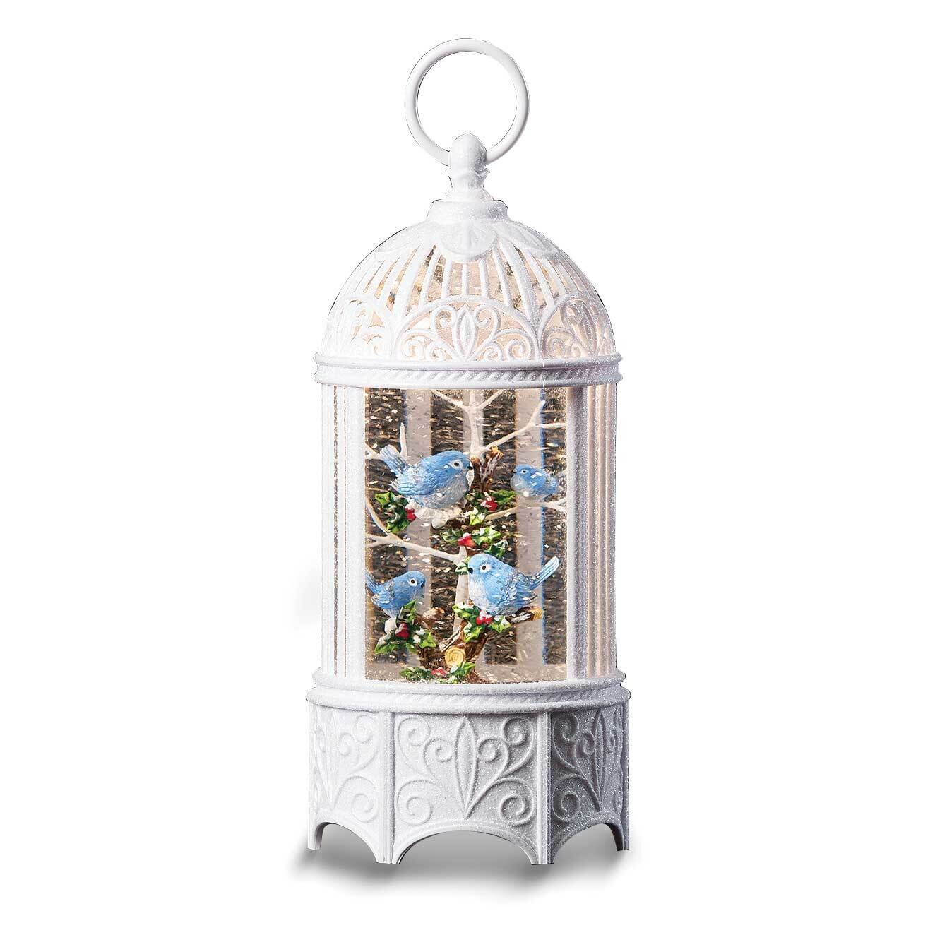 LED Bluebirds in Birdcage Snow Lantern GM25635