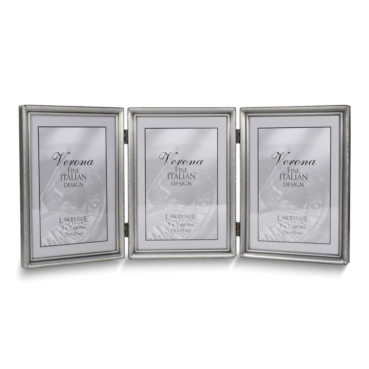 Pewter Brushed and Beaded 5x7 Triple Photo Frame GM25424