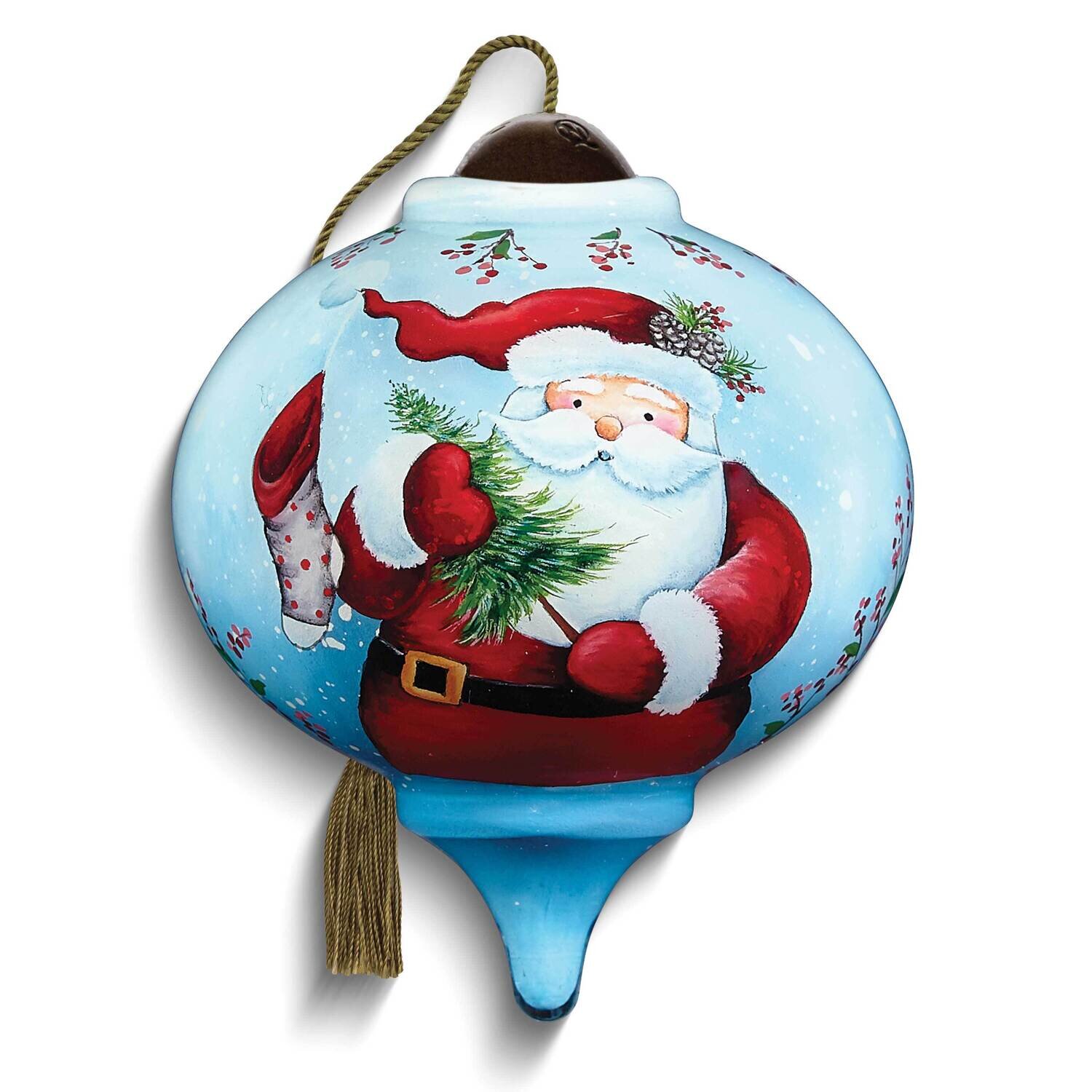 Neqwa Art Whimsical Santa With Tree and Stocking Ornament GM25378